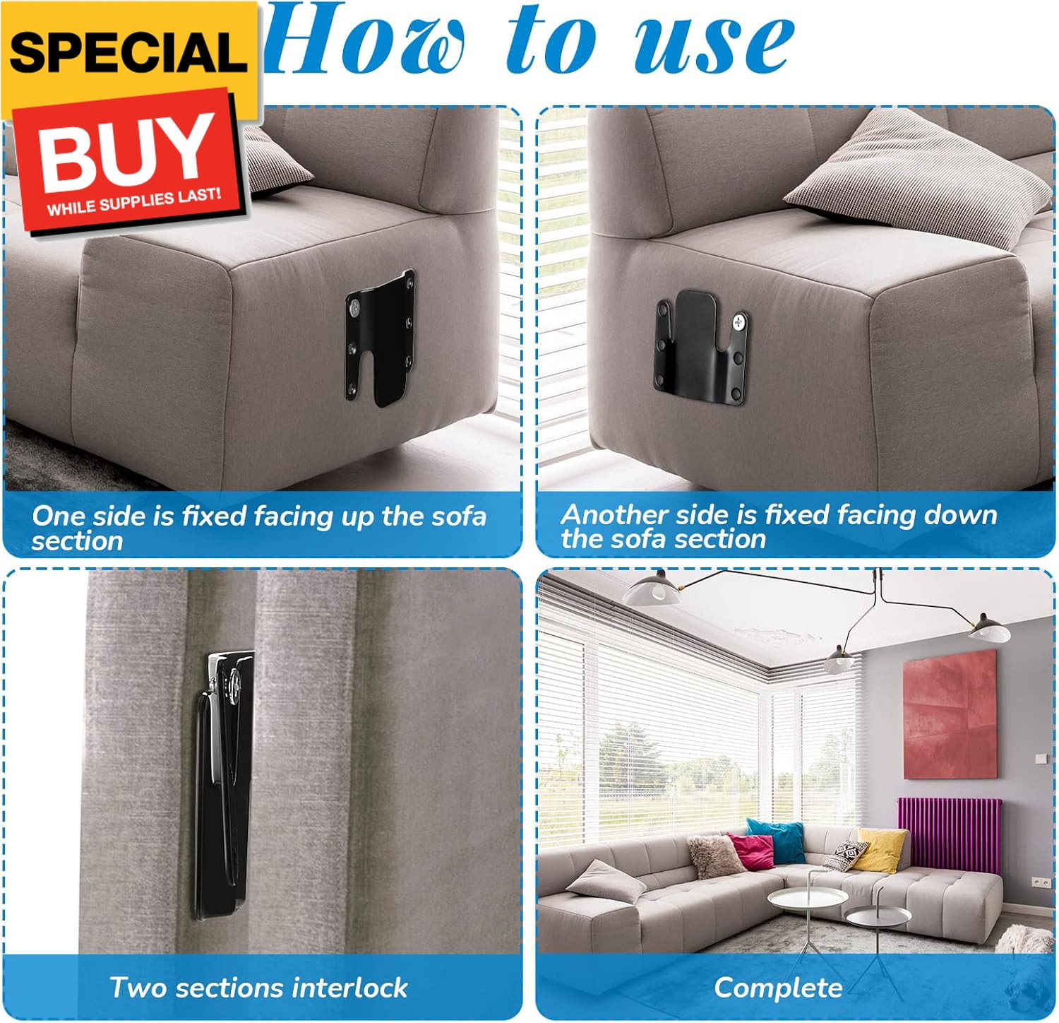 12 Pieces Universal Sectional Sofa Interlocking Metal Couch Connectors - Furnitu