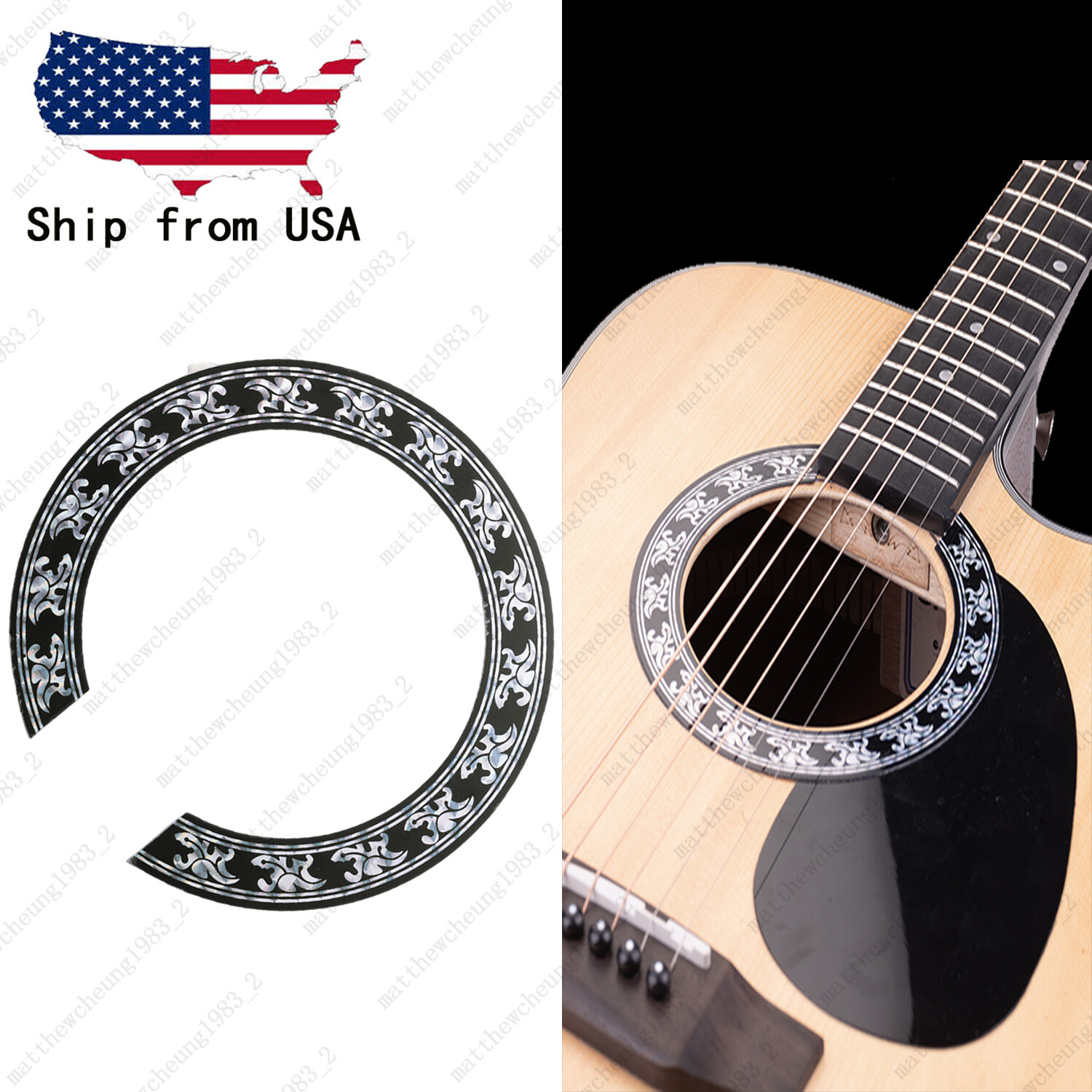 Acoustic Guitar SoundHole ring Decal Sticker self-adhesive for 38"/39" Guitar