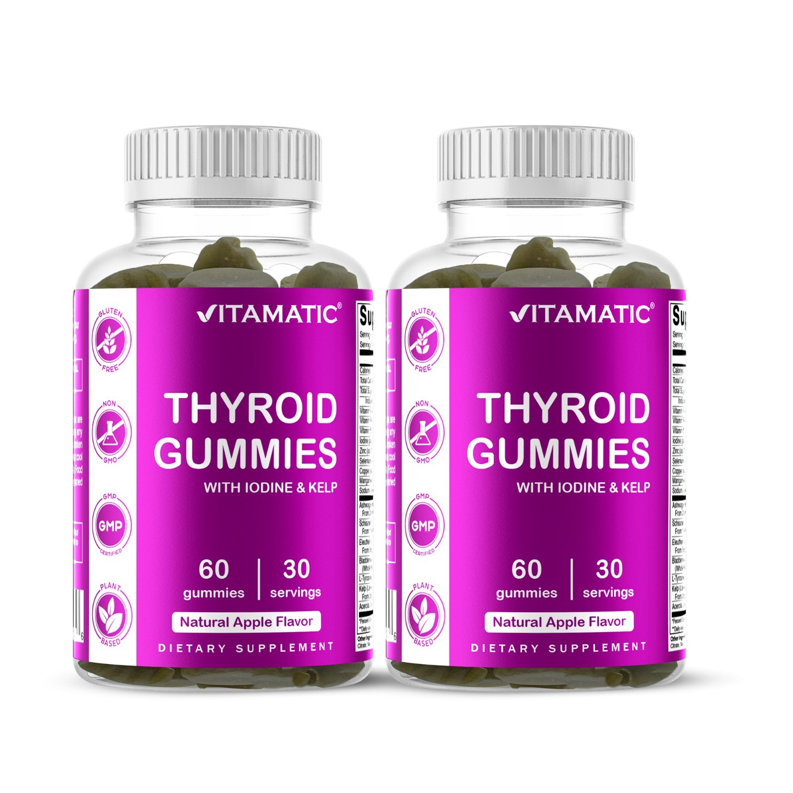 2 Pack Vitamatic Vegan Thyroid Support Gummies with Iodine & Kelp - 60 Count