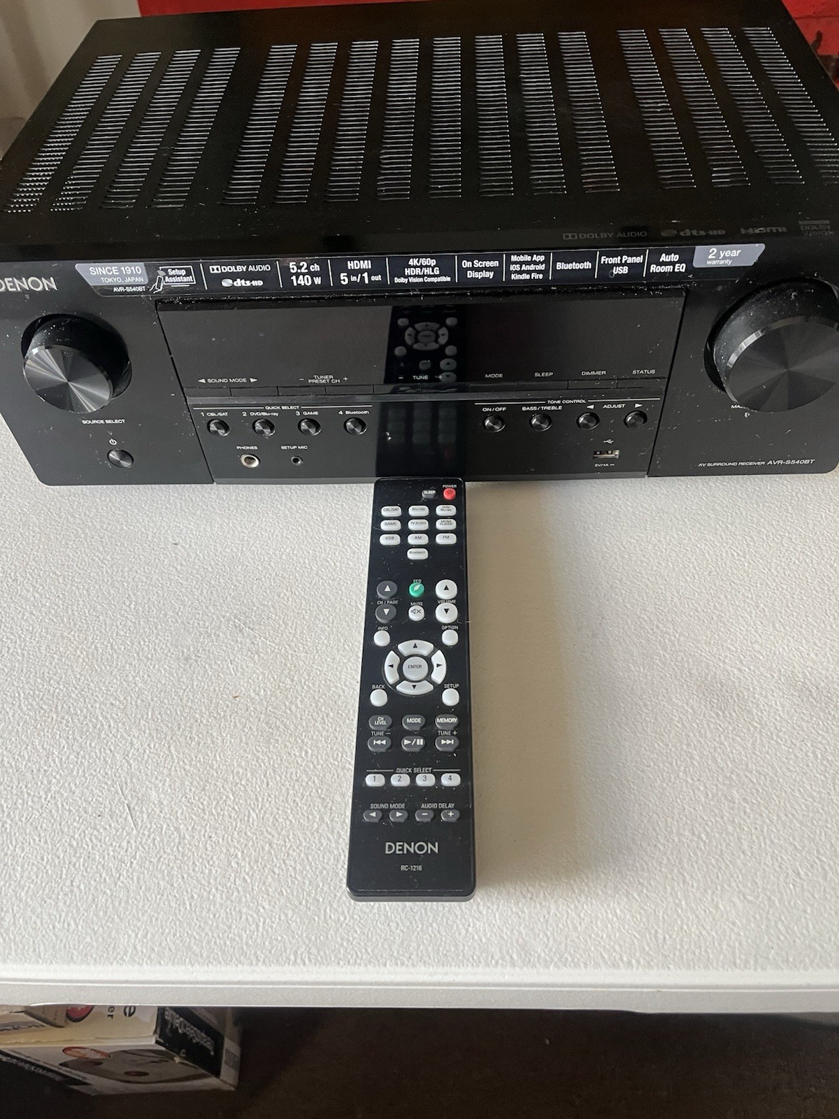 Vintage Denon AVR-S540BT 5.2 Channel AV Surround Receiver Black Tested Works