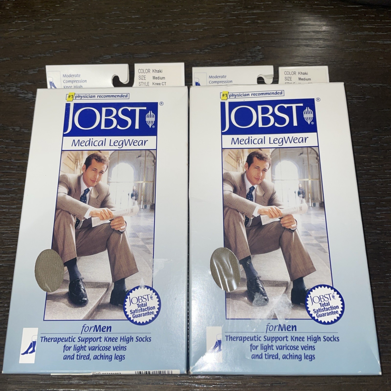 Lot of 2 NEW Jobst 115013 For Men Knee CT Socks - 15-20 mmHg Medium Khaki