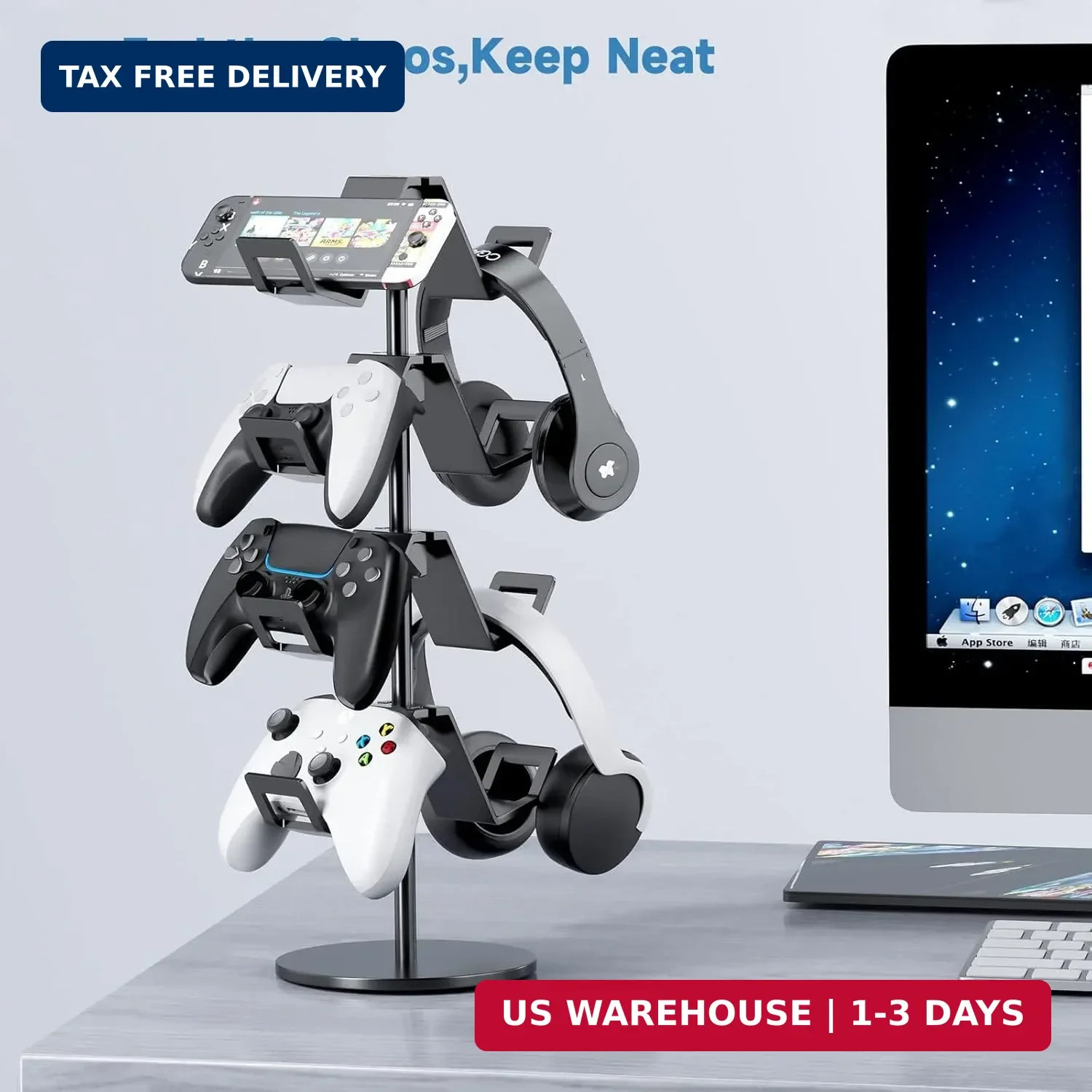 Controller Holder 4 Tier,Headphone Stand for Xbox PS5 PS4 | Classical "W" shape,