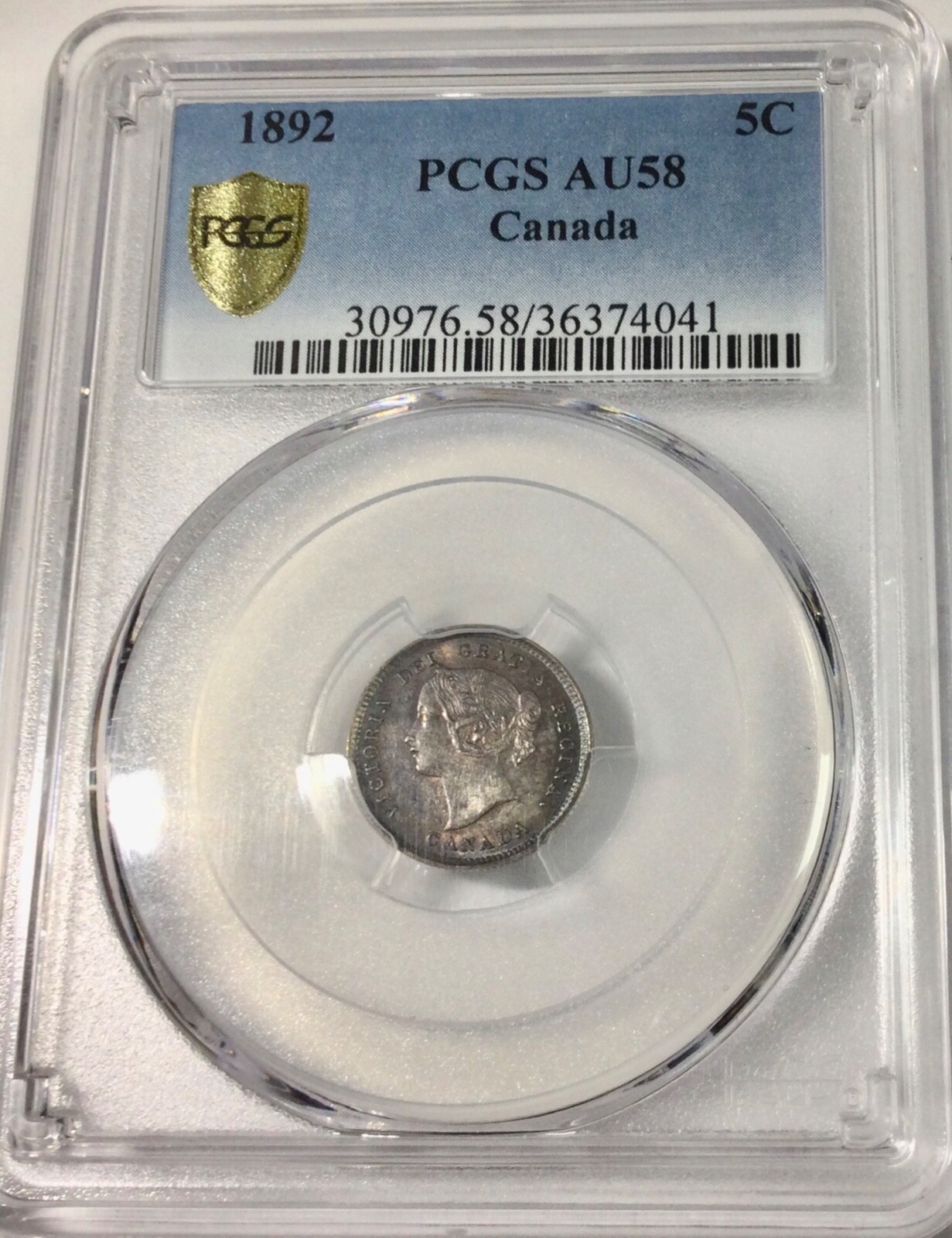 Canada  1892 Semi Key  5 Cents  Silver Queen Victoria PCGS AU58
