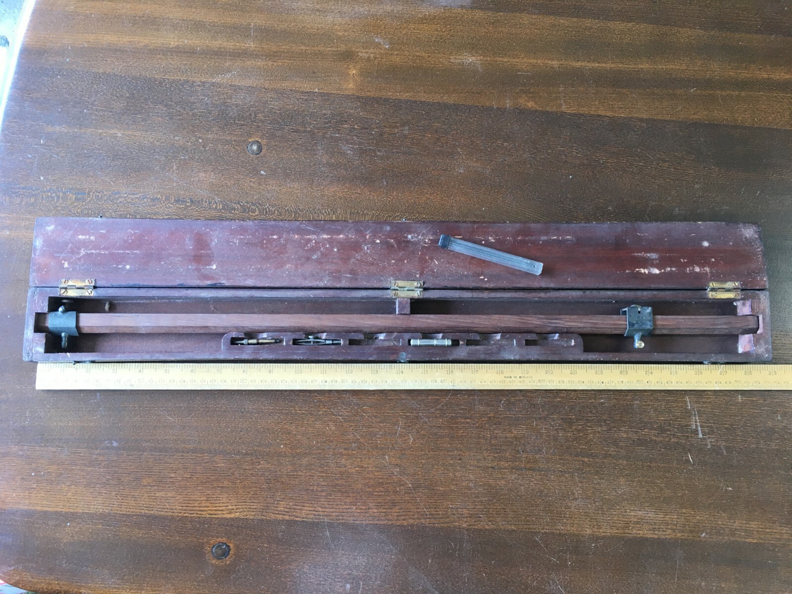 Antique / Vintage Wooden Compass Beam / Trammel in Original Box - L.A.M. B1370