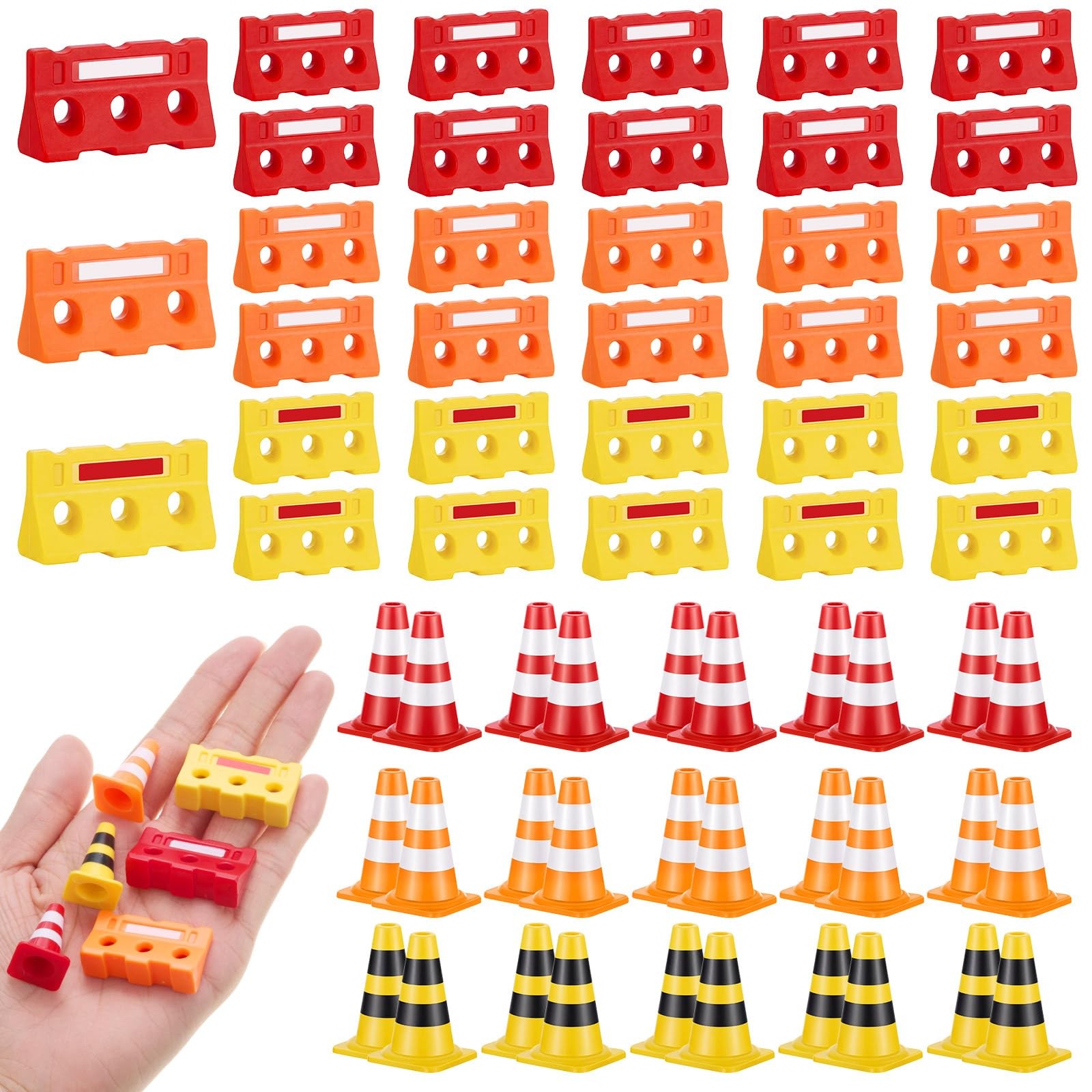 60 Pcs 1in Mini Traffic Cones & 1.4 in Miniature Fence Barricade Signs, Train...