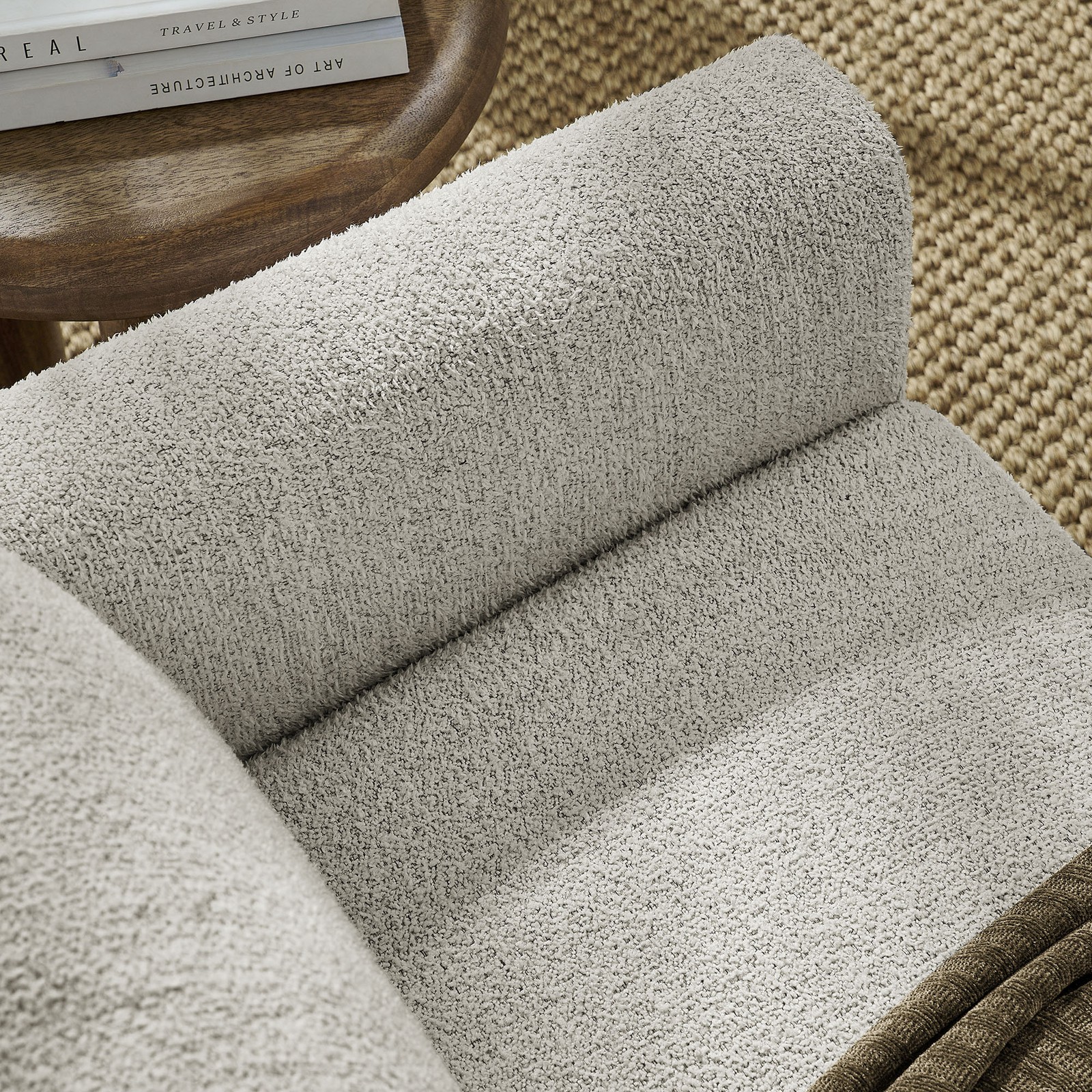 Hawken Boucle Fabric Loveseat in Parchment Espresso