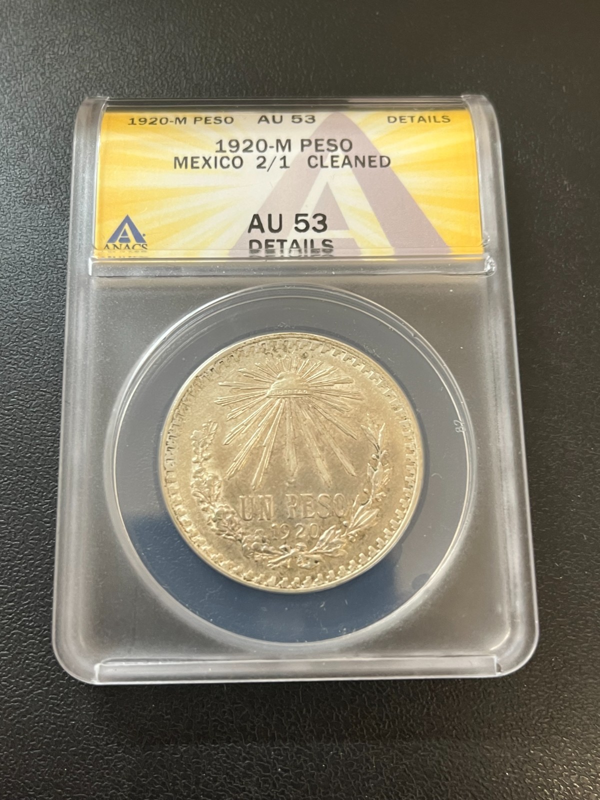 1920 M UN PESO MEXICO 2/1 ANACS AU-53 DETAILS - UN PESO 2/1 VARIETY - CERTIFIED