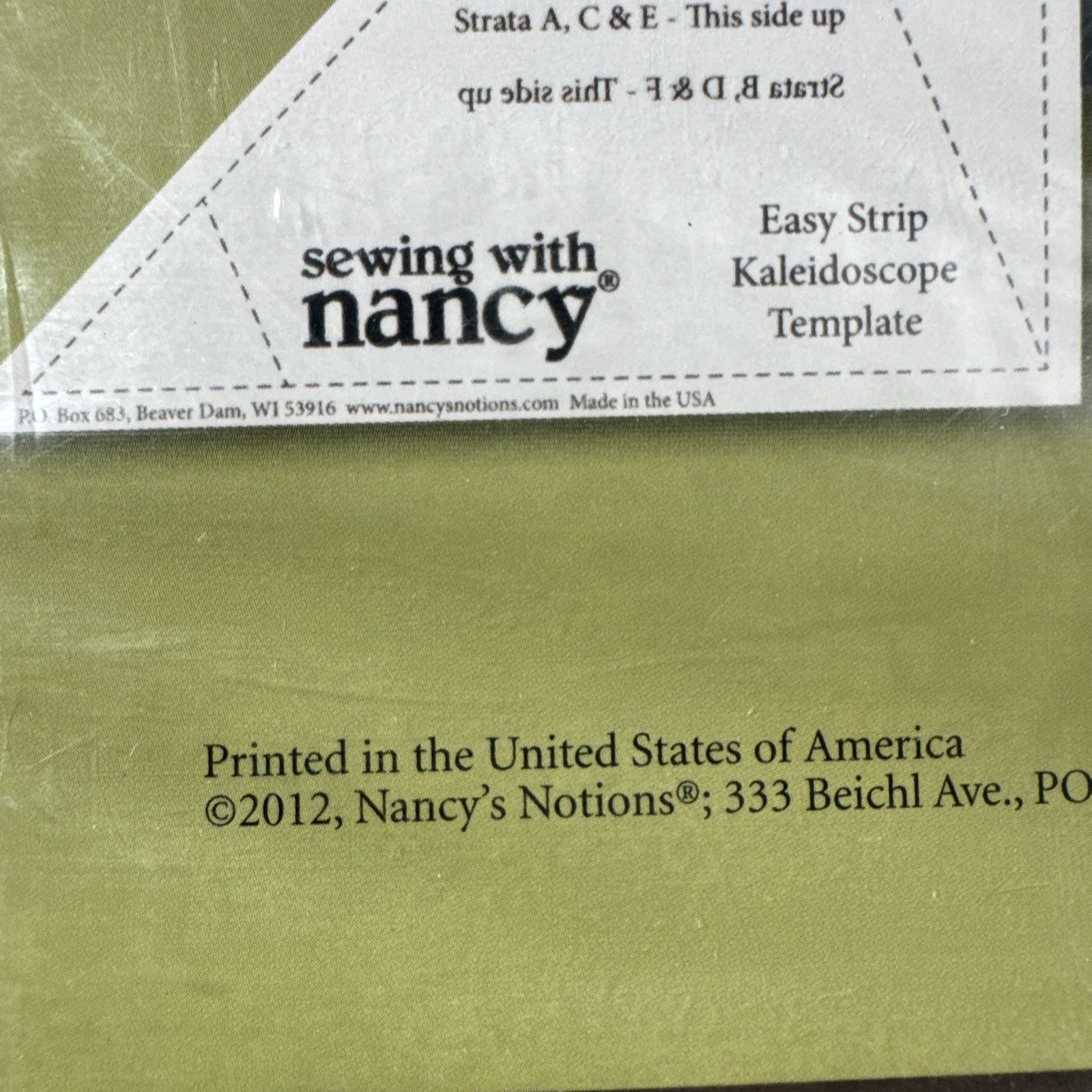 EASY STRIP Kaleidoscope Template Sewing w Nancy Includes Instructions for Quilt