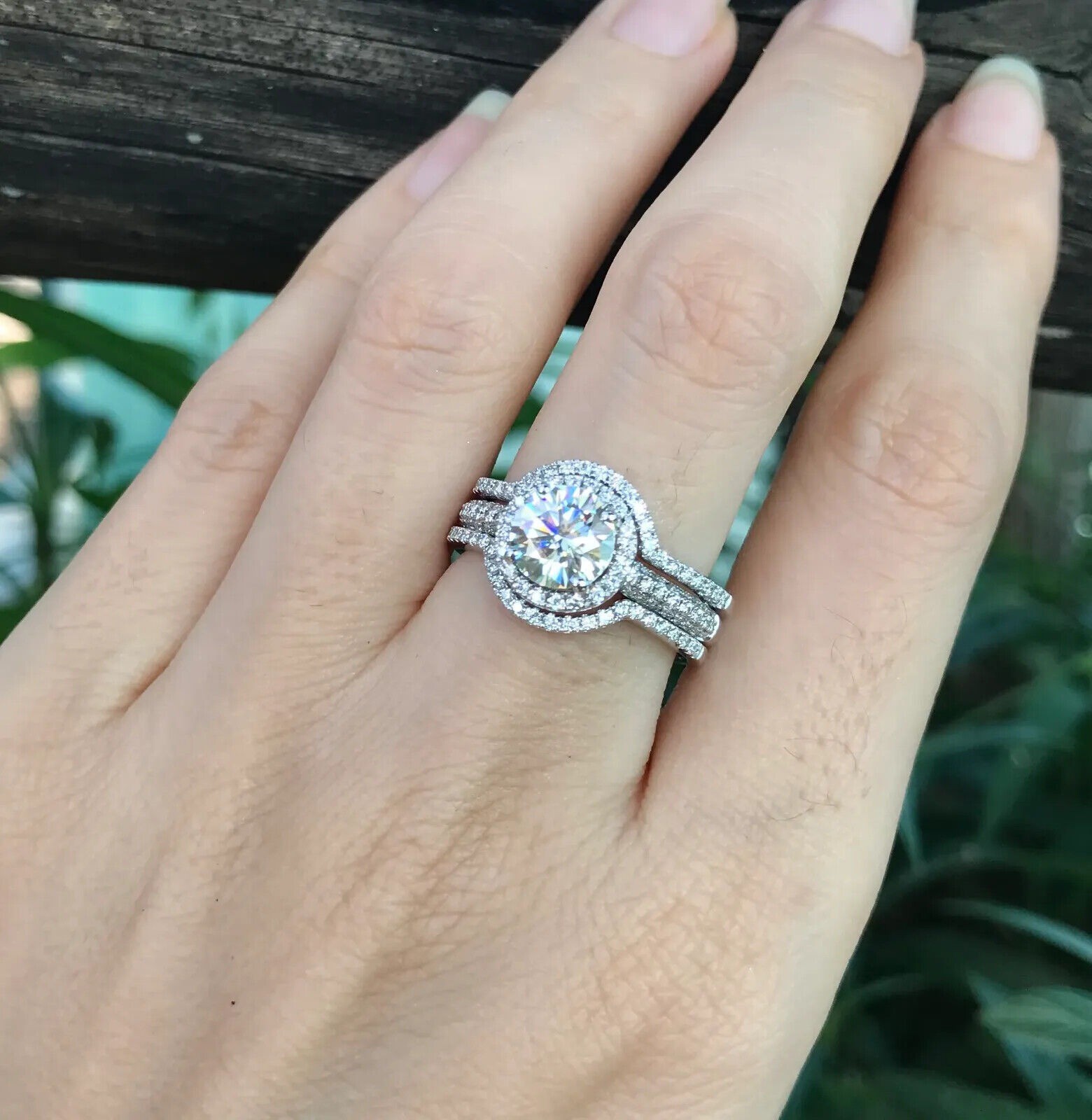 Lab-Created Round Cut 1.85 Ct Diamond Engagement Ring Set 925 Sterling Silver