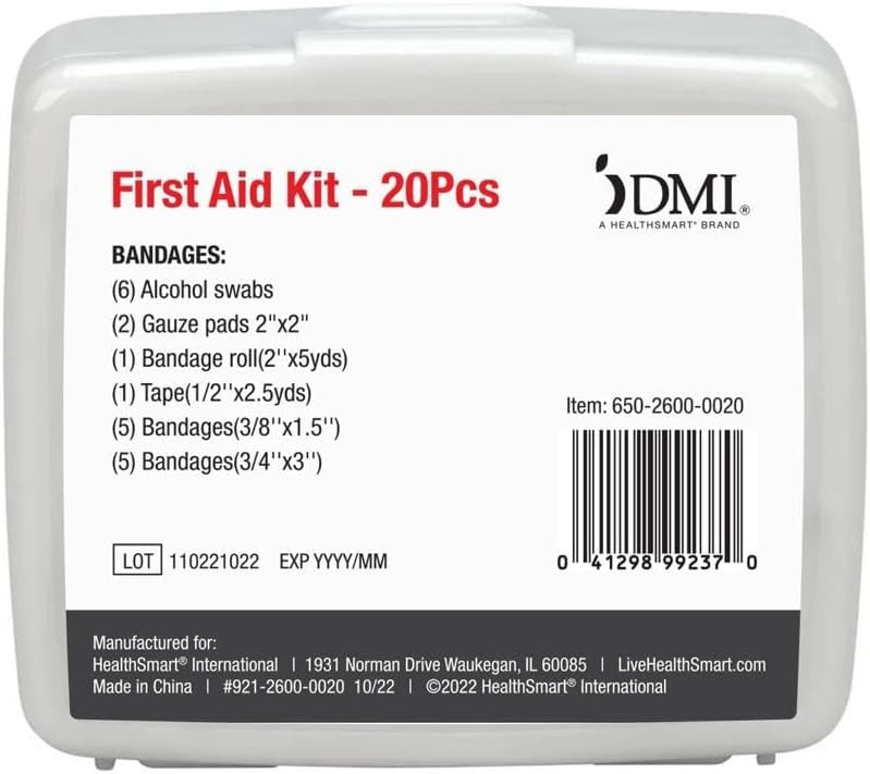 DMI Mini 20-Piece First-Aid Kit, All-Purpose Use for Minor 20 Piece, White