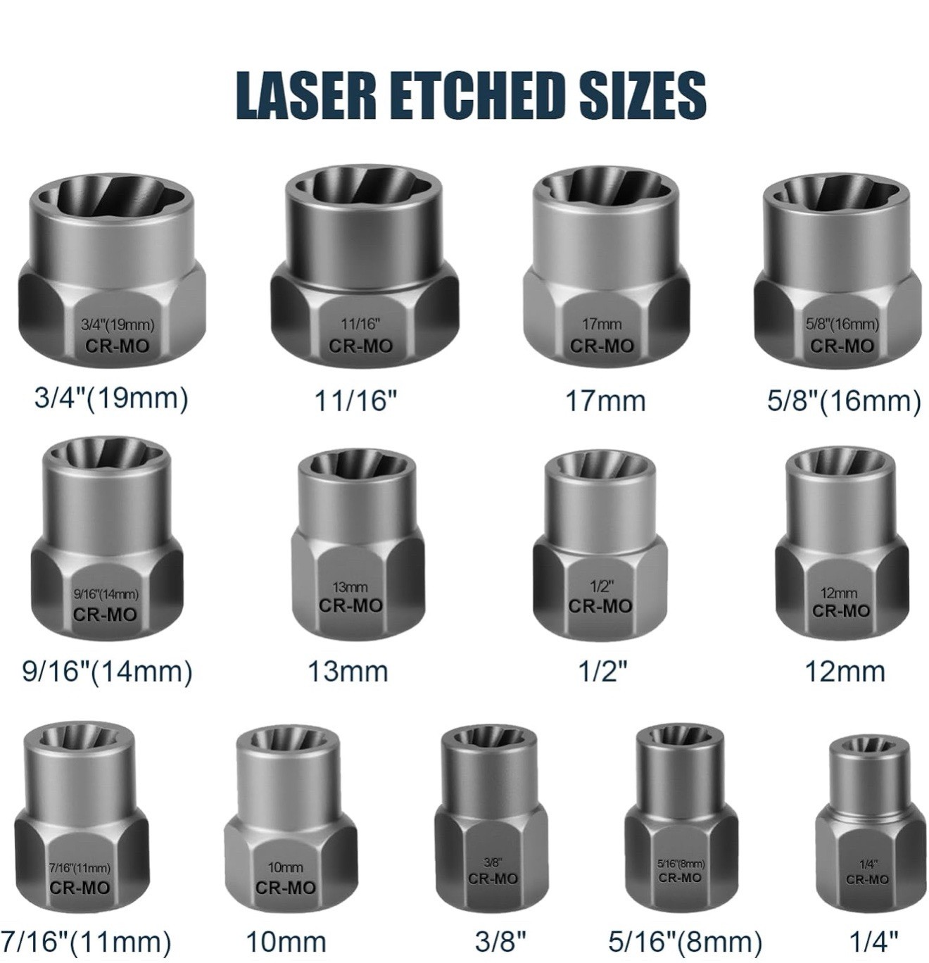 15Pcs Bolt Extractor Kit 3/8" Dr. Impact Bolt & Nut Screws Stud Remover Socket
