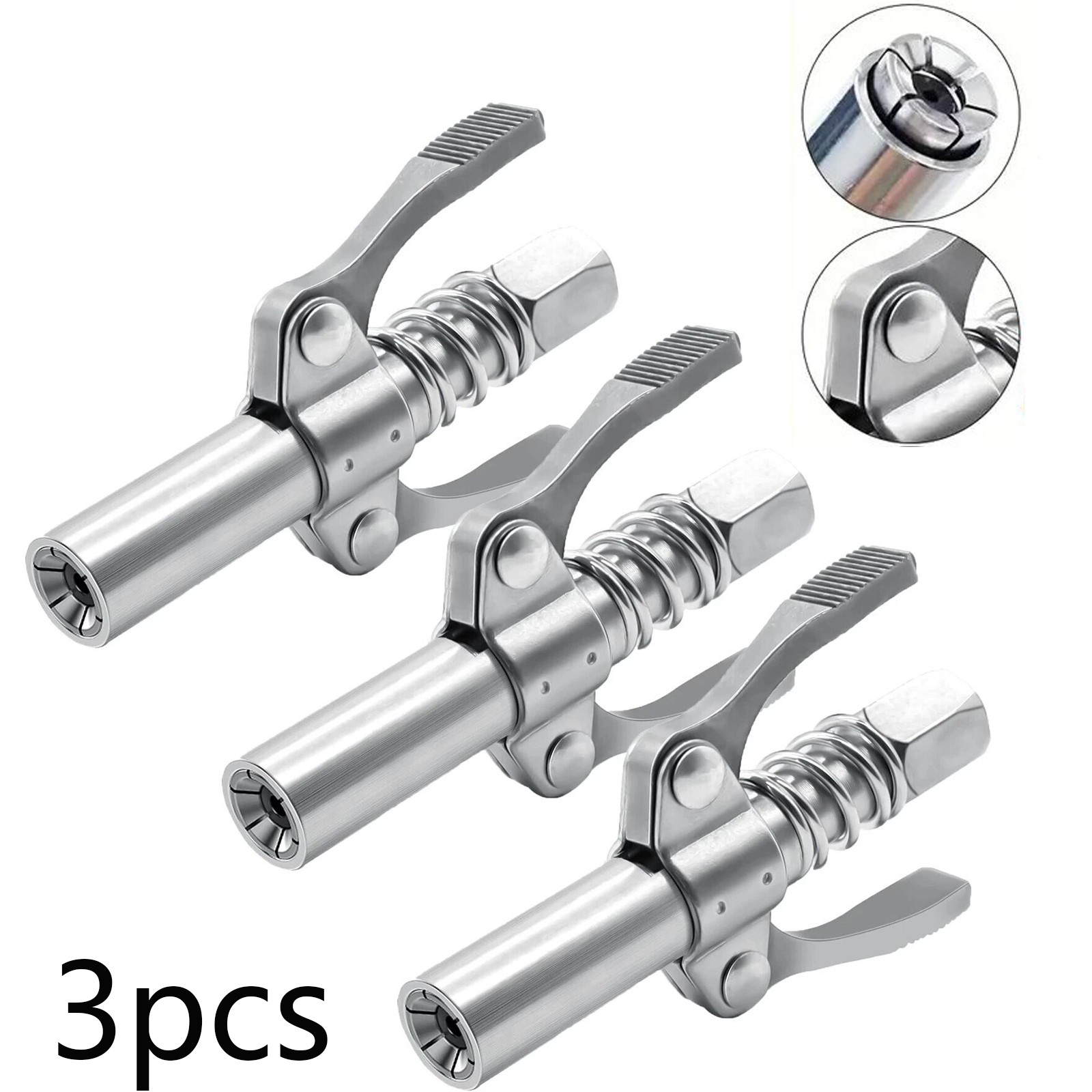 3X Quick Release Lock Oil Nozzles Grease Gun Coupler Double Handle High Pressure