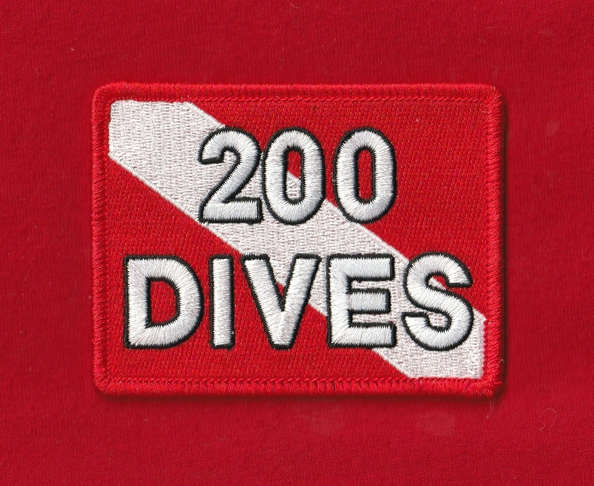 3.5" Iron-on 200 DIVES Patch Dive Flag SCUBA Diving Diver-Down Certification USA