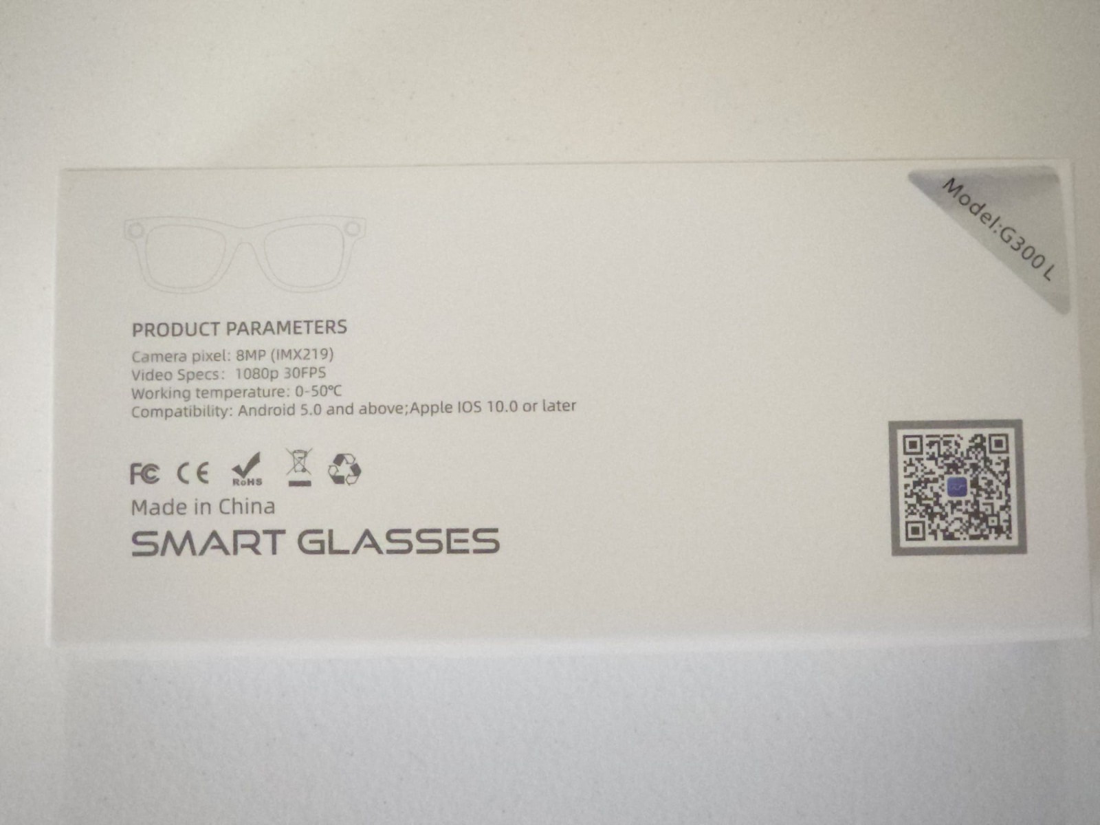 AI Smart Glasses Model G300 L Bluetooth, 8MP Camera - Black