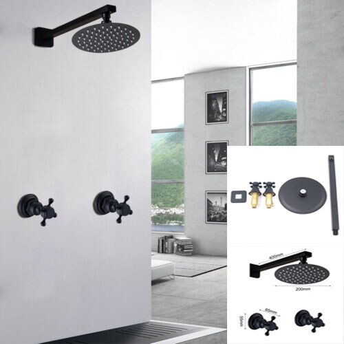 Shower Faucet Set Rainfall Shower Head Combo System Wall Mount w/Mixer Valve Kit