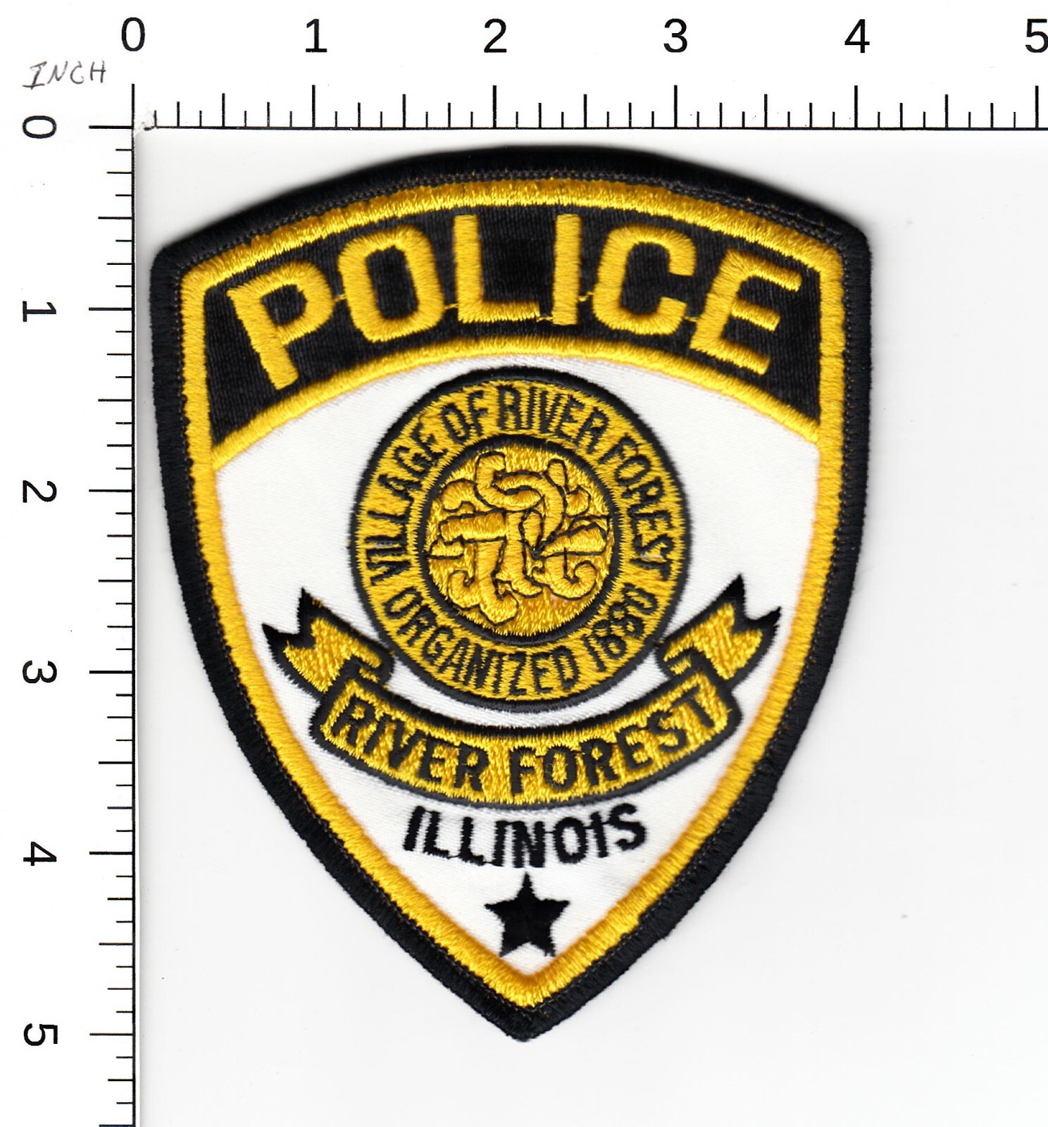 O/S RIVER FOREST (WHITE TWILL BCKGRD) ILLINOIS POLICE COLLECTIBLE PATCH