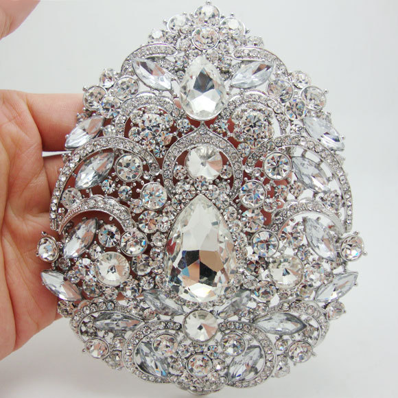 Bride 4.92" Flower Drop Pendant Bridesmaid Brooch Pin Clear Rhinestone Crystal
