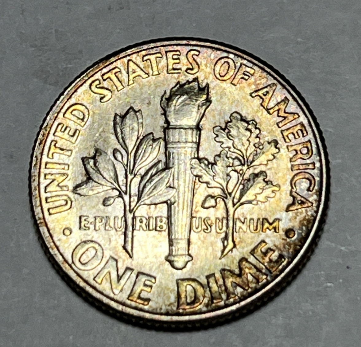 1963 Roosevelt Silver Dime Rainbow Toning Both Sides Uncirculated #2