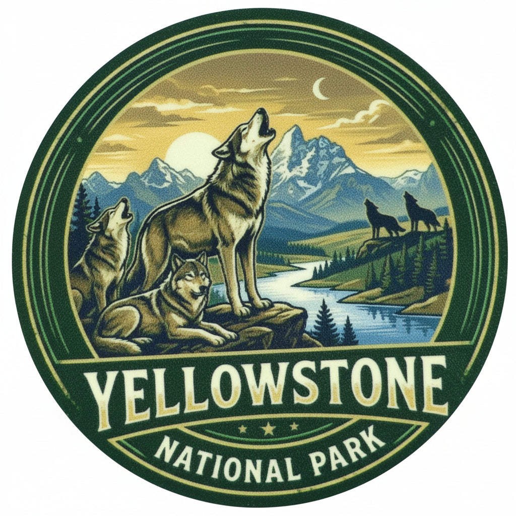 Yellowstone National Park Wolf Sticker: 3" Round, UV Resistant, Tumbler Laptop D