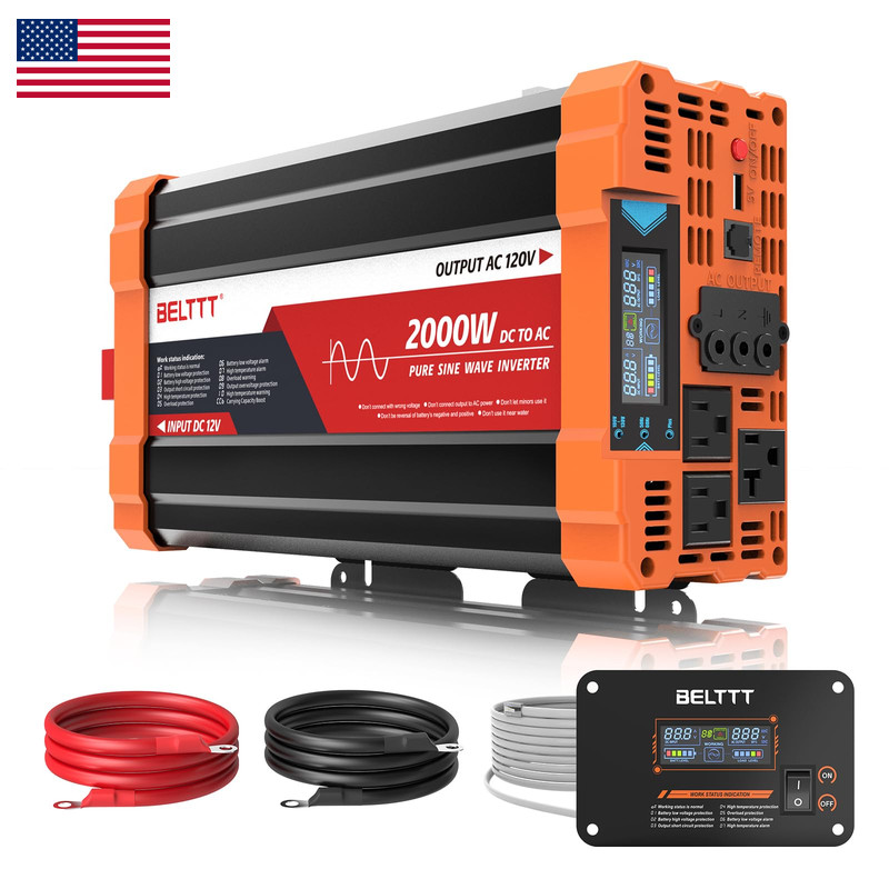 Belttt 2000W Pure Sine Wave Inverter Inverter 12V Dc To 120V Ac For Solar Rv