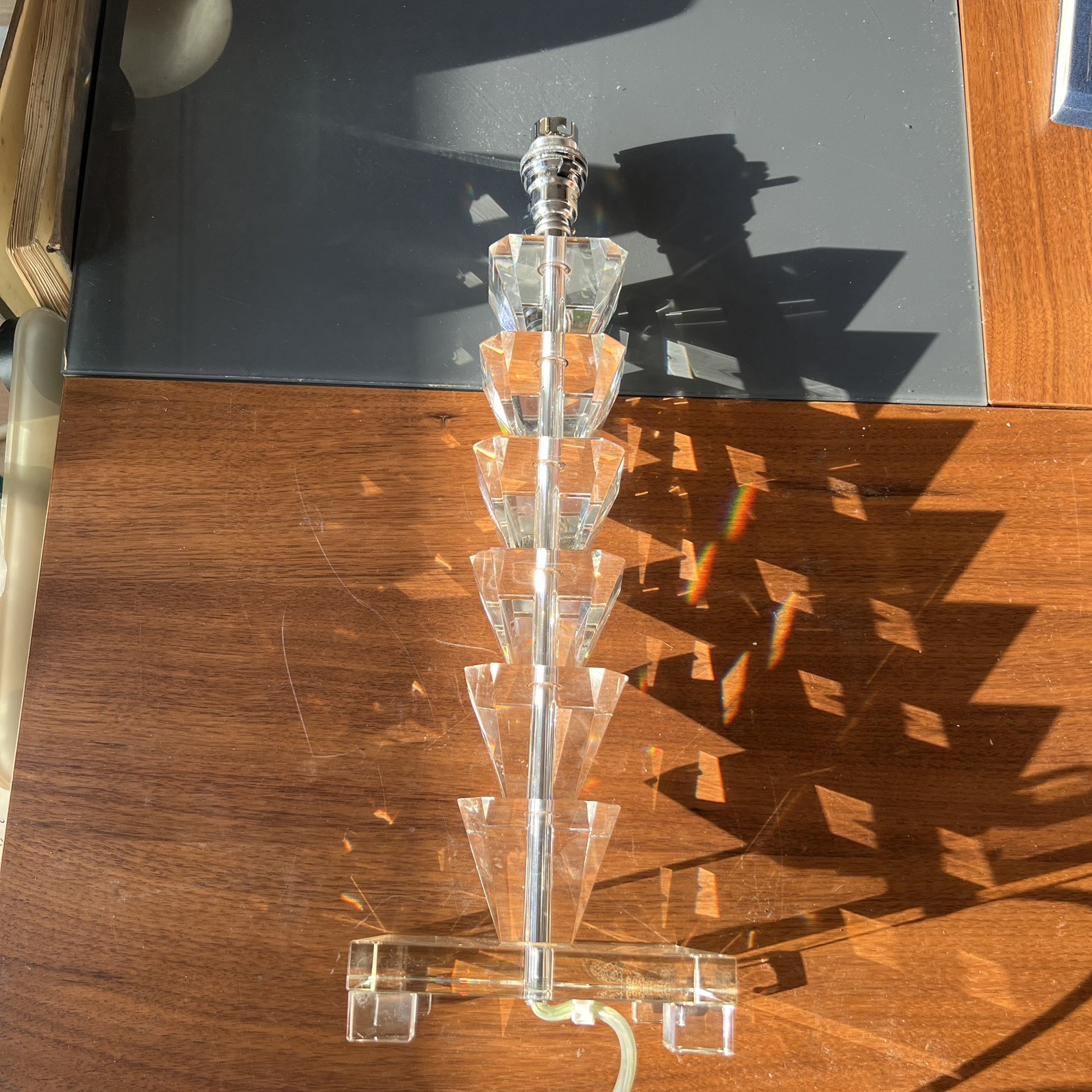 Rainbow Crystal Table Lamp With Prism Block Cut Glass