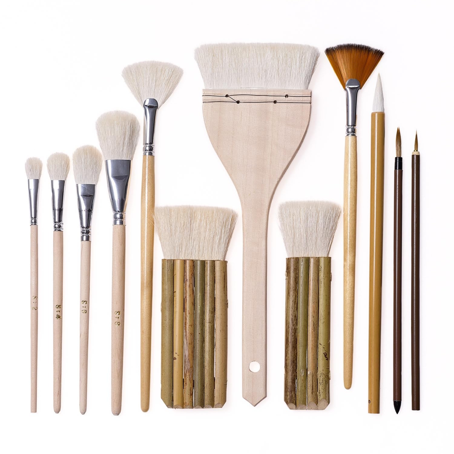 12 PCS Pottery Glaze Brushes Set with Goat Hair & Hake Brush,Professional Sof...