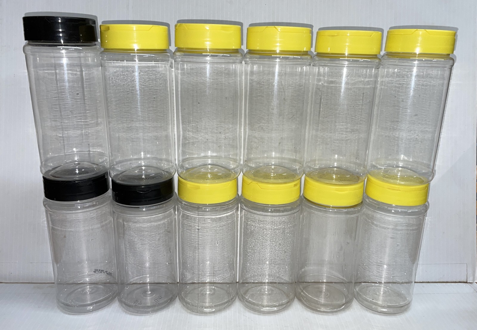 (12) Empty Plastic Jars, 6" tall, 2.5" wide, crafting, storage, Parm Cheese