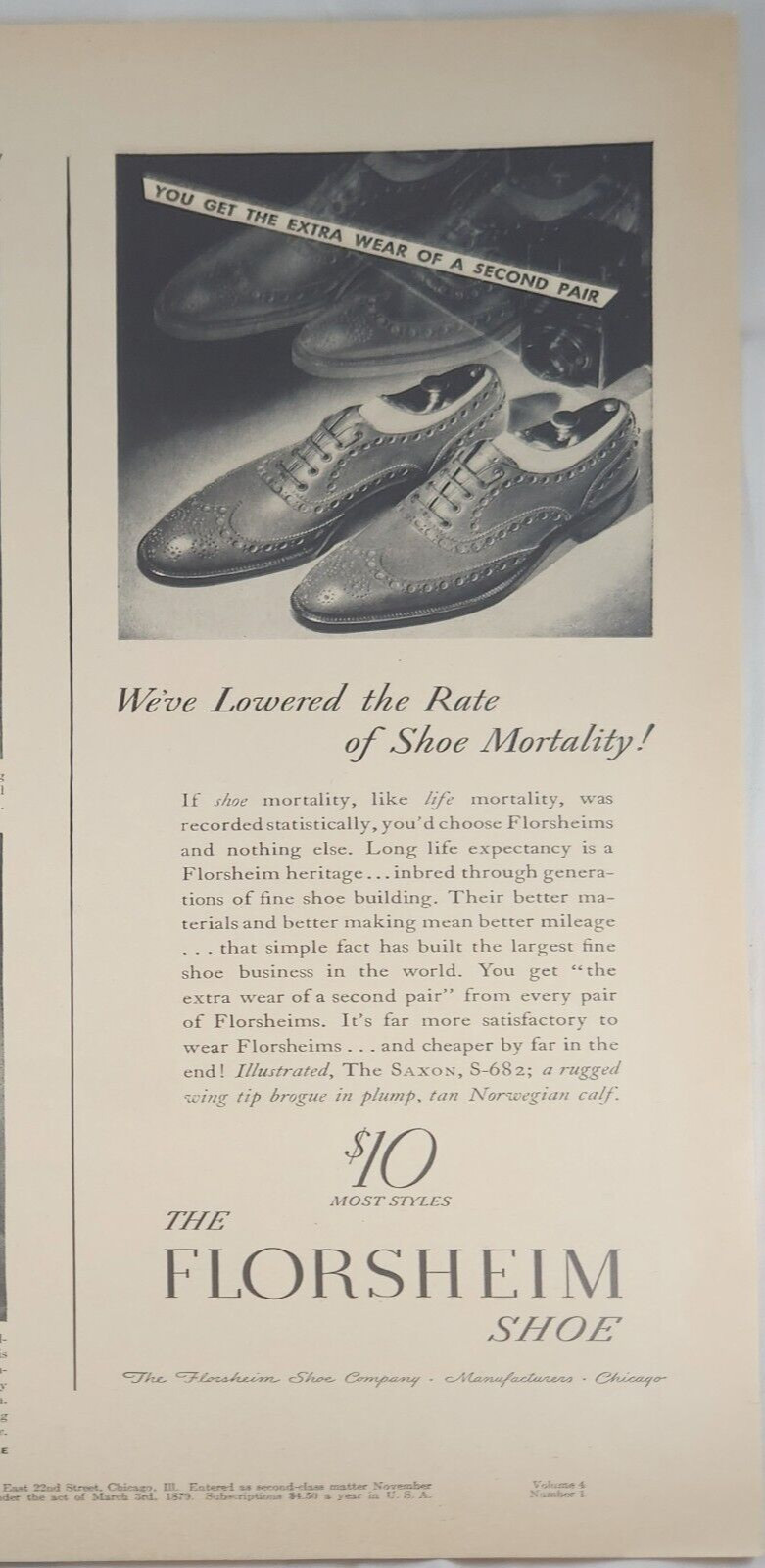 1938 Florsheim Shoes Vintage ad weve lowered the rate of shoe mortality