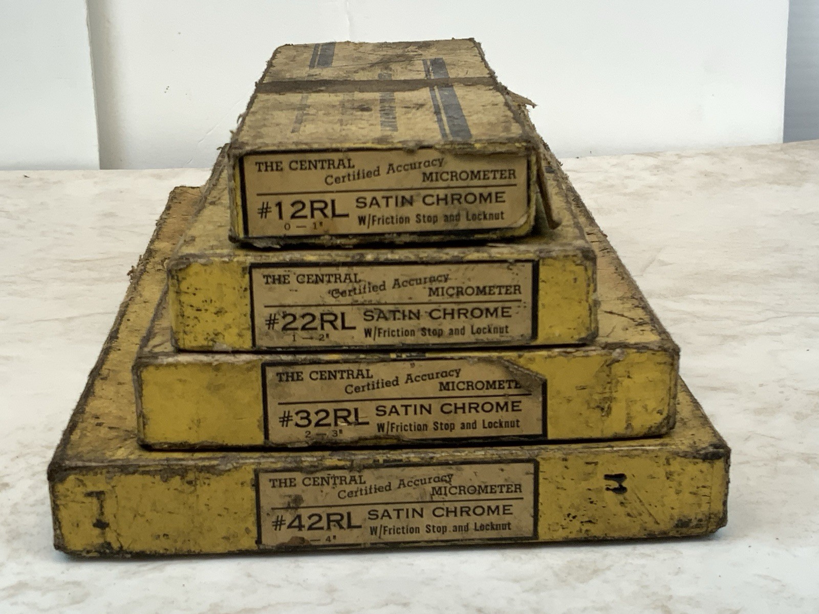 Central Tool Co. Micrometer 4pc 12RL 0-1", 22RL 1-2", 32RL 2-3", 42RL 3-4", USA