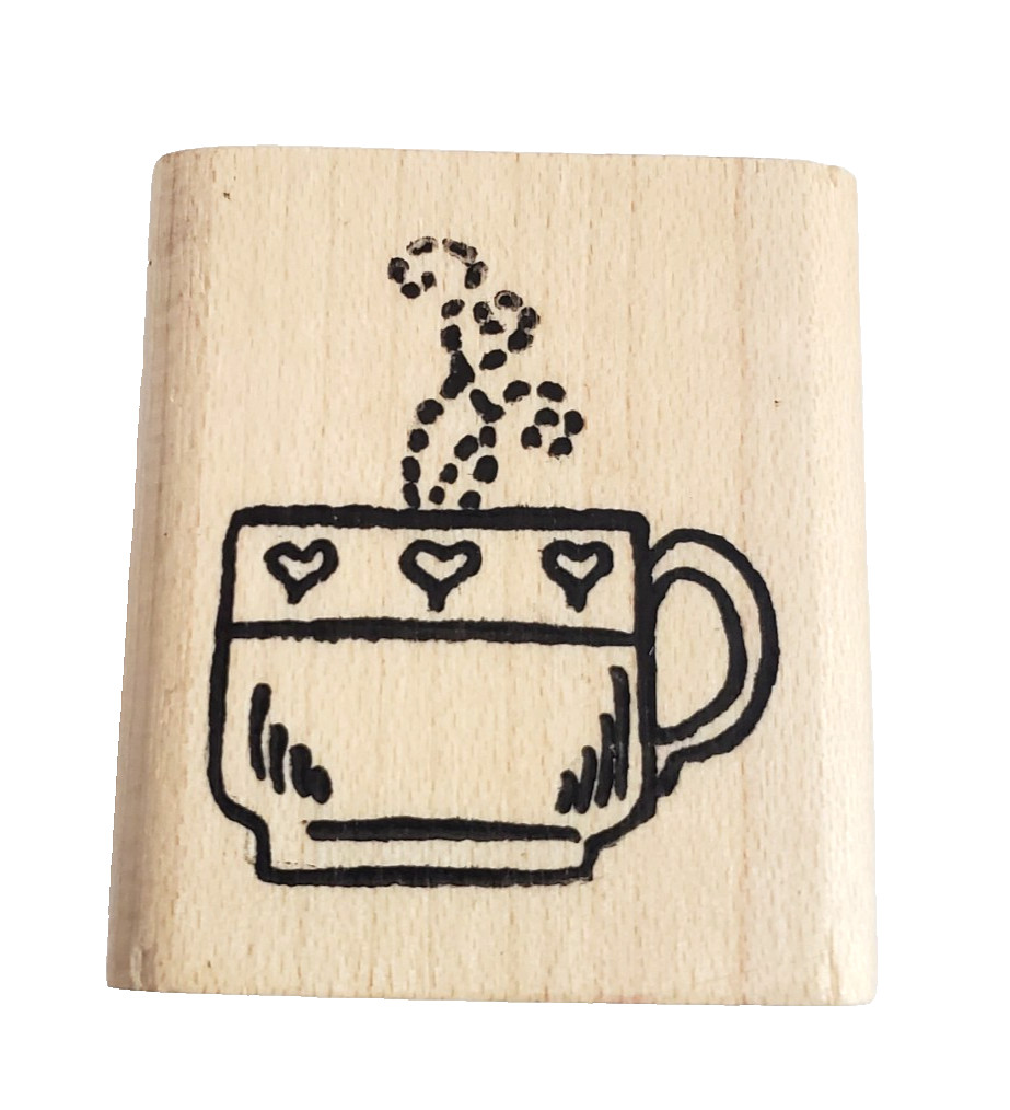 Morning Star Stamps "Coffee Mug with Hearts" Wood Mounted Rubber Stamp (Size D)