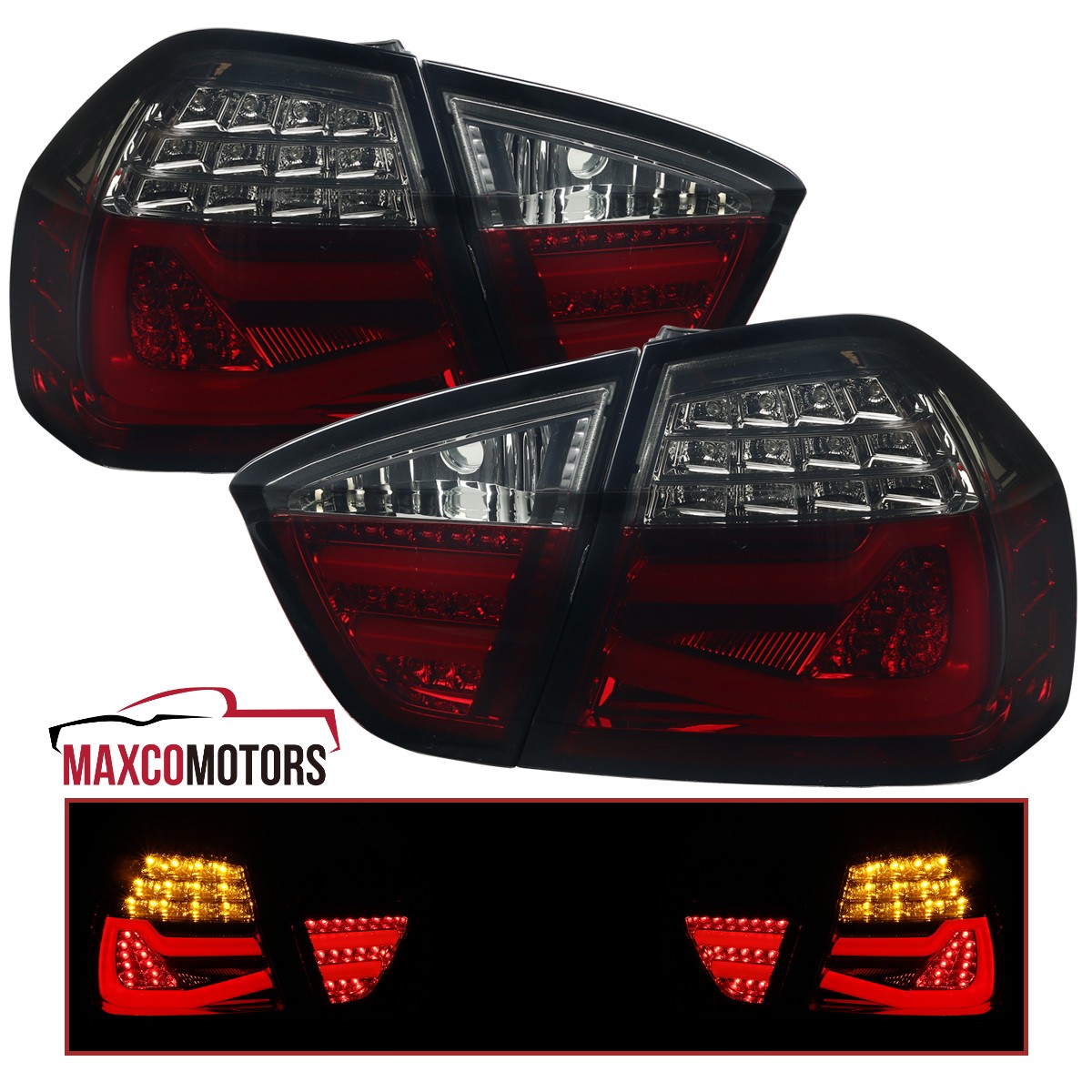 Red/Smoke Tail Lights Fits 2005-2008 BMW E90 325i 328i 4Dr Sedan LED Lamps L+R