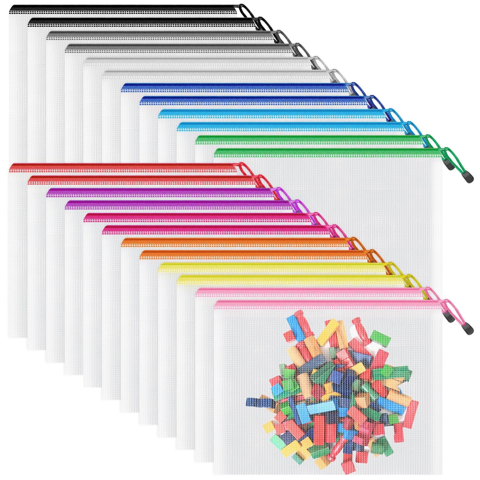 A5 Mesh Zipper Pouch 24 Pack 9.5" X 7.1" Waterproof Organizing Bags