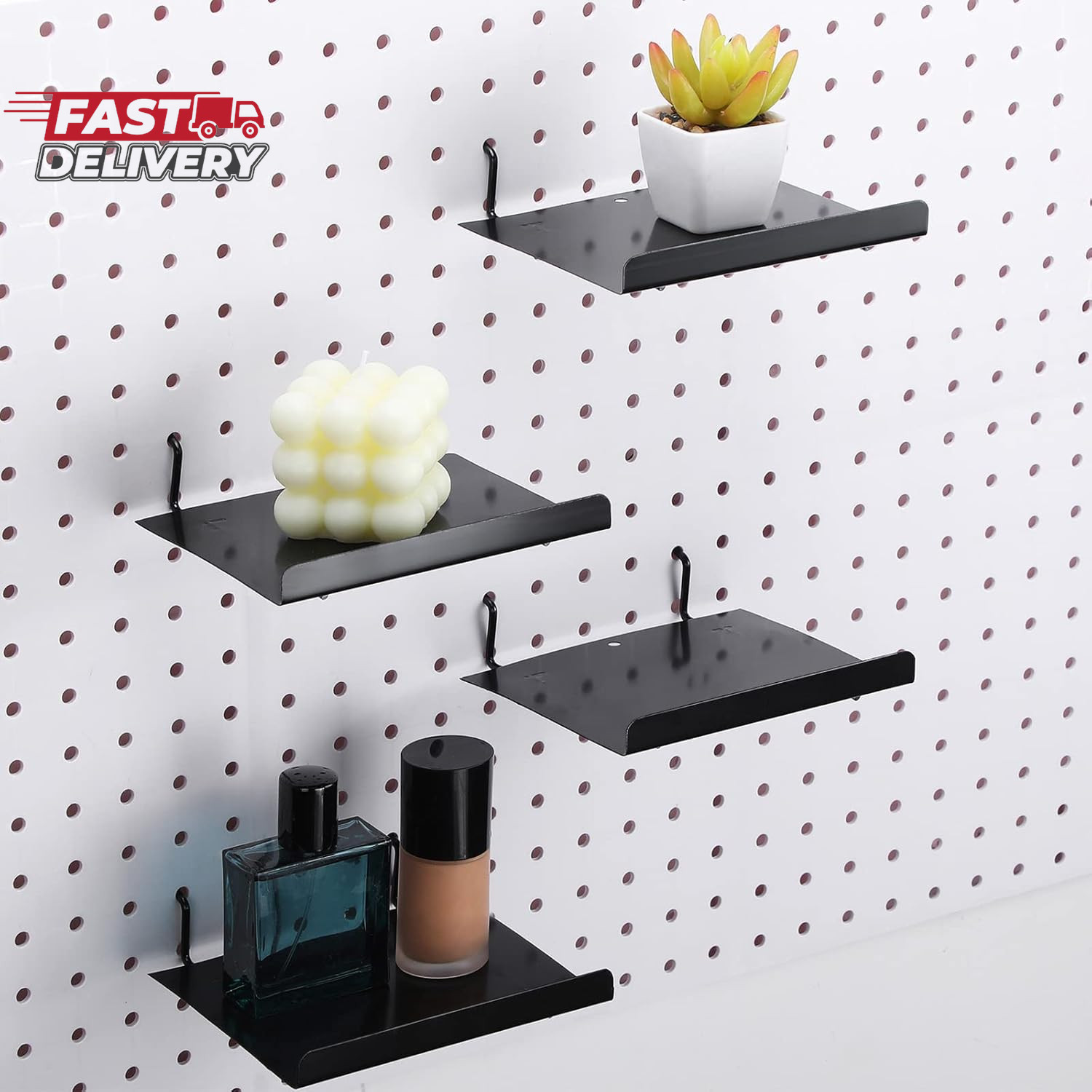 Coume 4 Pack Pegboard Shelves Wall Organizer Peg Board Shelf Brackets Steel Tray