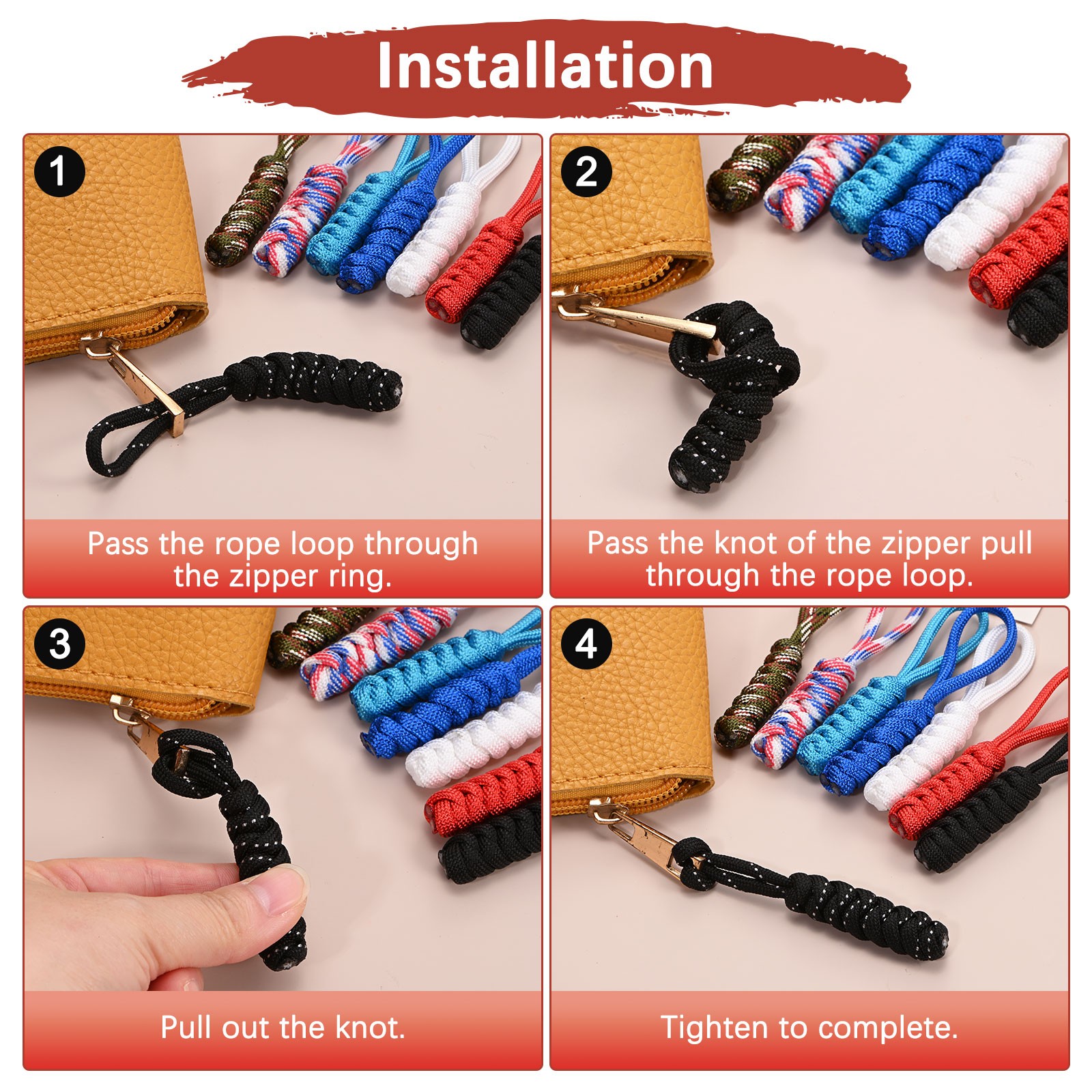 Zipper Pull Replacement [10PCS] - Paracord Pull Tab Extender -[Red]