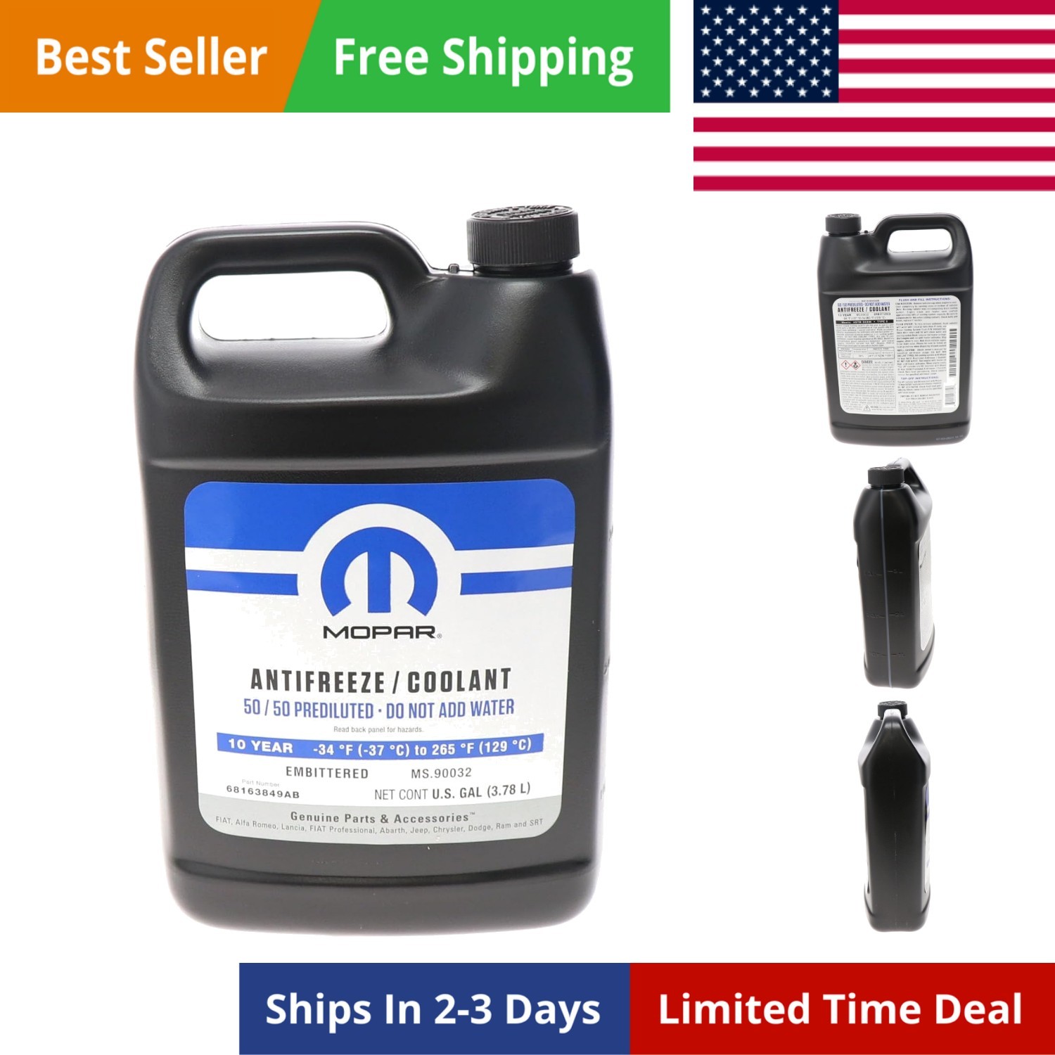 68163849AB 10 /150,000 Mile Coolant 50/50 Premixed - Embittered, 1 Gallon