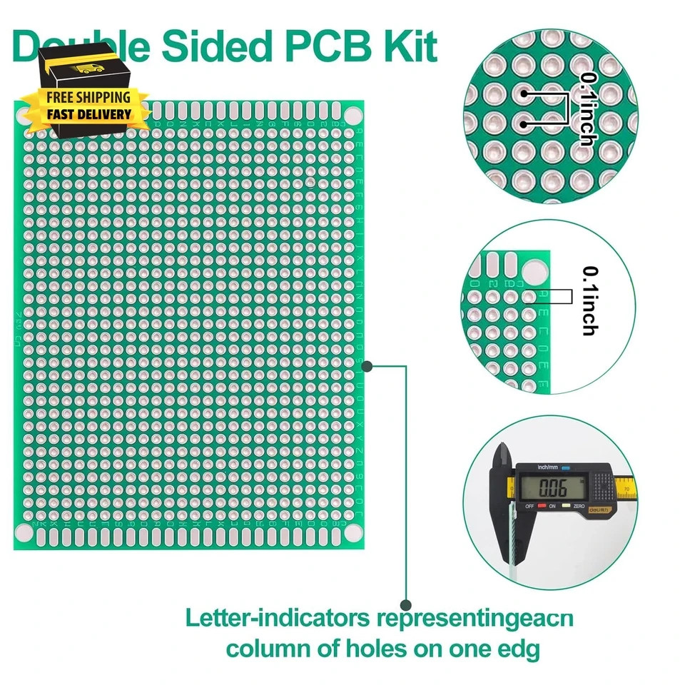 32 Pcs PCB Board, Green Circuit Board with 5 Sizes Compatible, Double Sided PCB