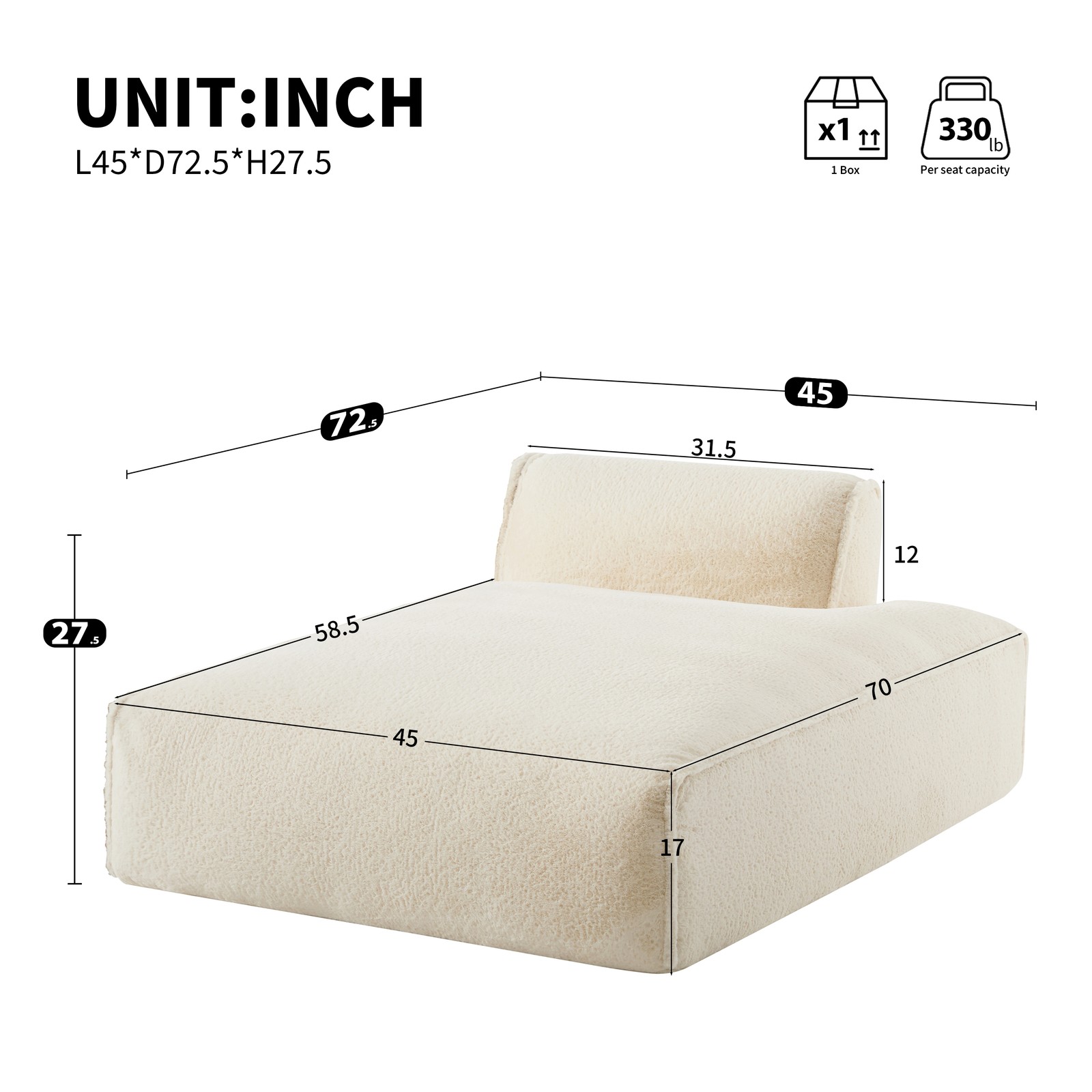 72"Oversized Modular Sofa,Fully Compressed,Left-handed face,Spacious Foam-Fille
