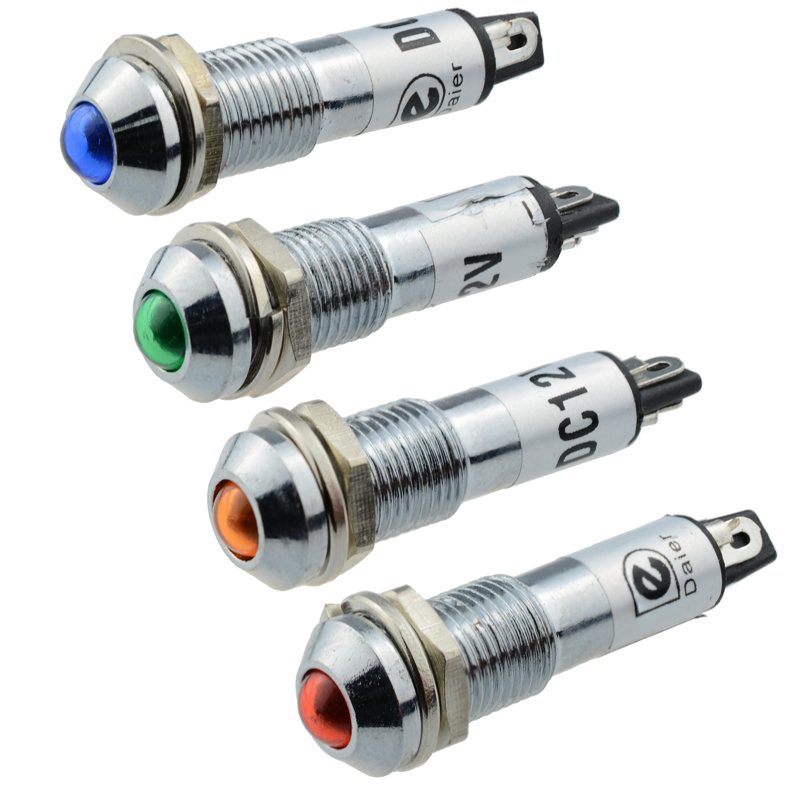 8mm LED Panel Indicator Warning Light 12V - Red / Blue / Green / Yellow