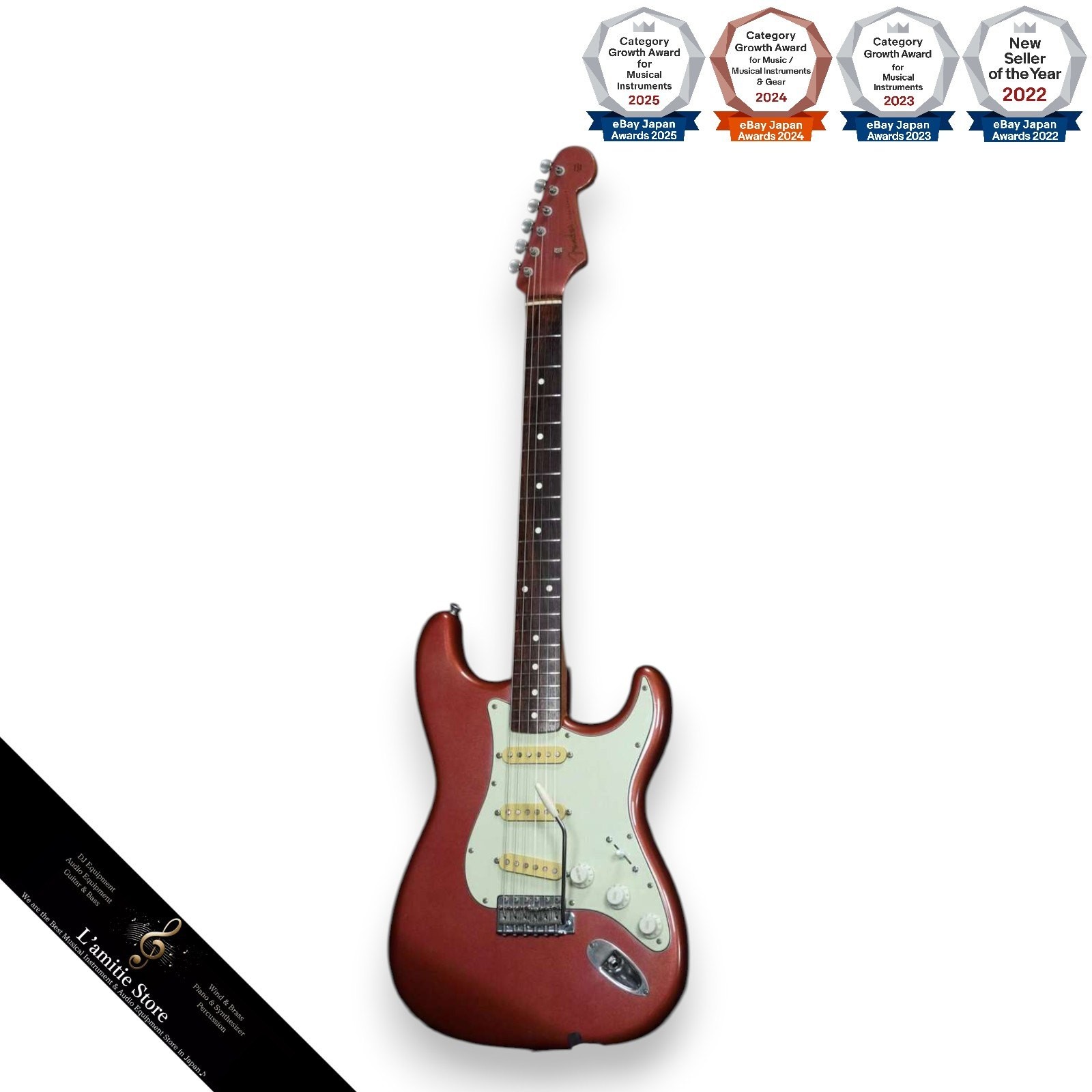 Fender Japan ST62 Custom Burgundy Mist Metallic Electric Guitar Matching Head