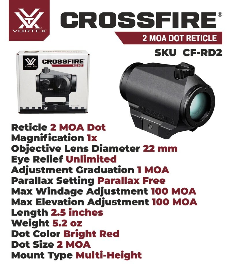 Vortex Optics Crossfire Red Dot Sight CF-RD2 with Free Hat Camo Digital Bundle