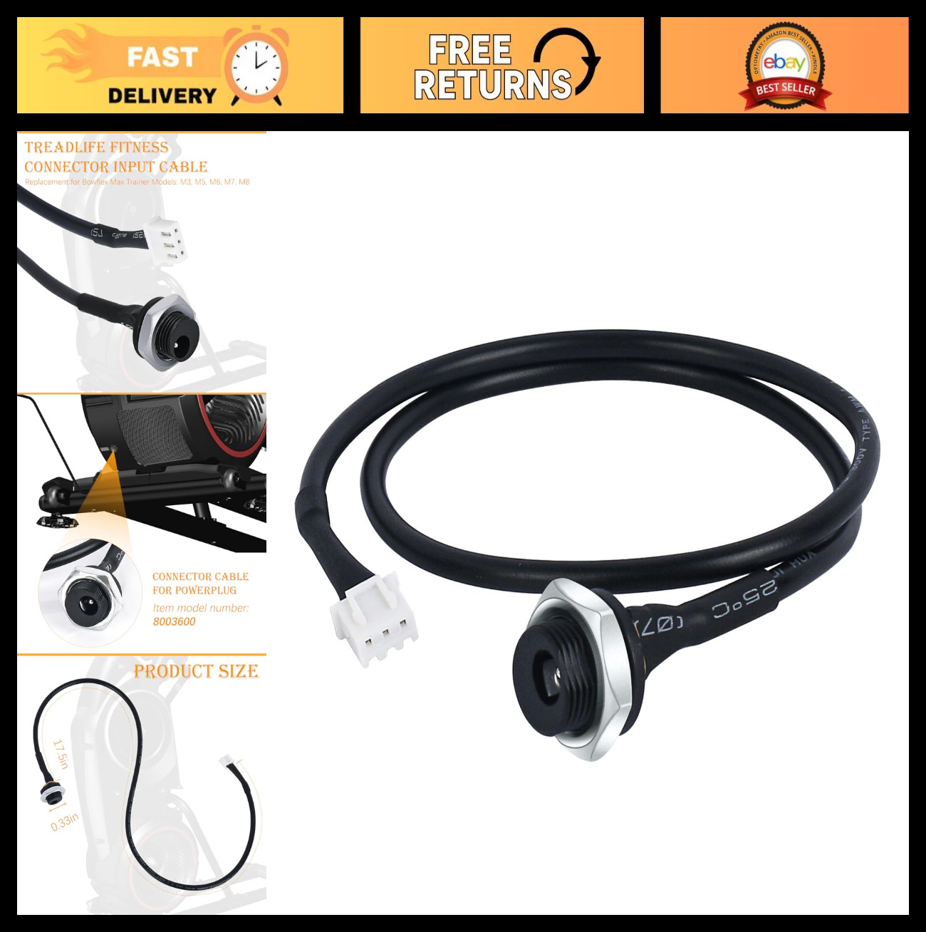 Replacement Input Cable for Bowflex Max Trainer M5 M3 M6 M7 M8 - Power Cord Plug