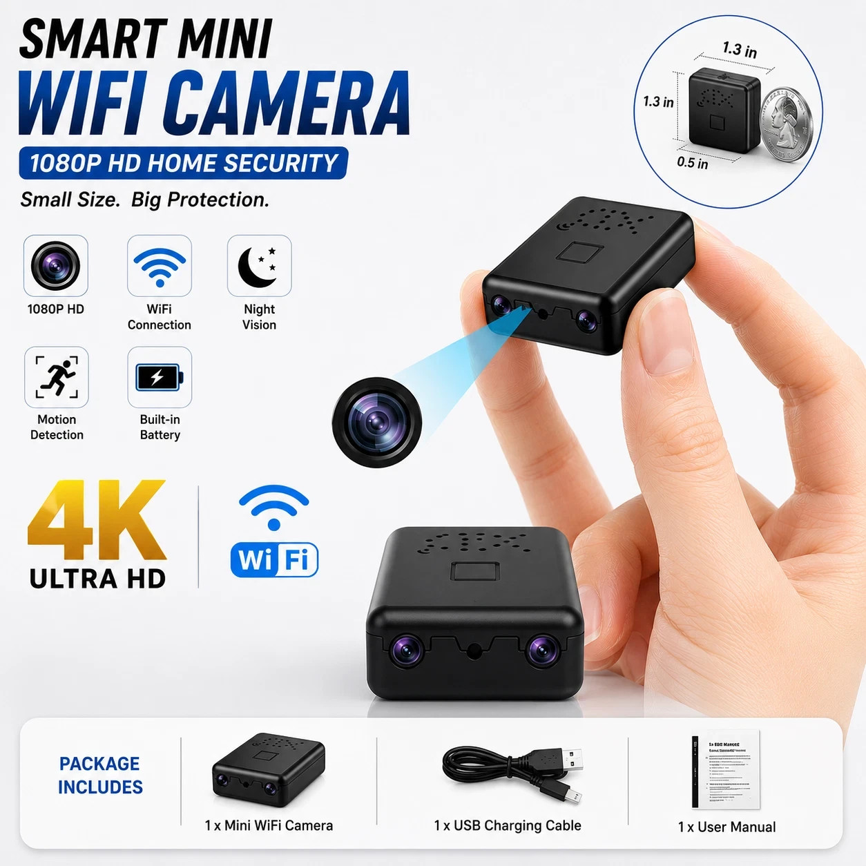 2025 Smart Mini WiFi Camera Wireless 1080P HD Night Cam w/Battery Home Security