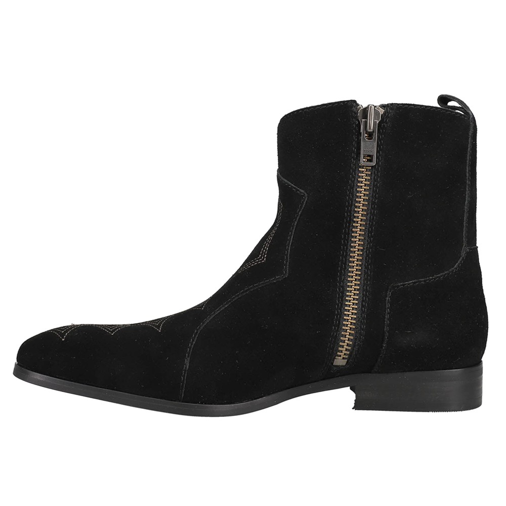 Dingo Brooks Embroidered Round Toe Pull On Booties Mens Black Casual Boots DI211