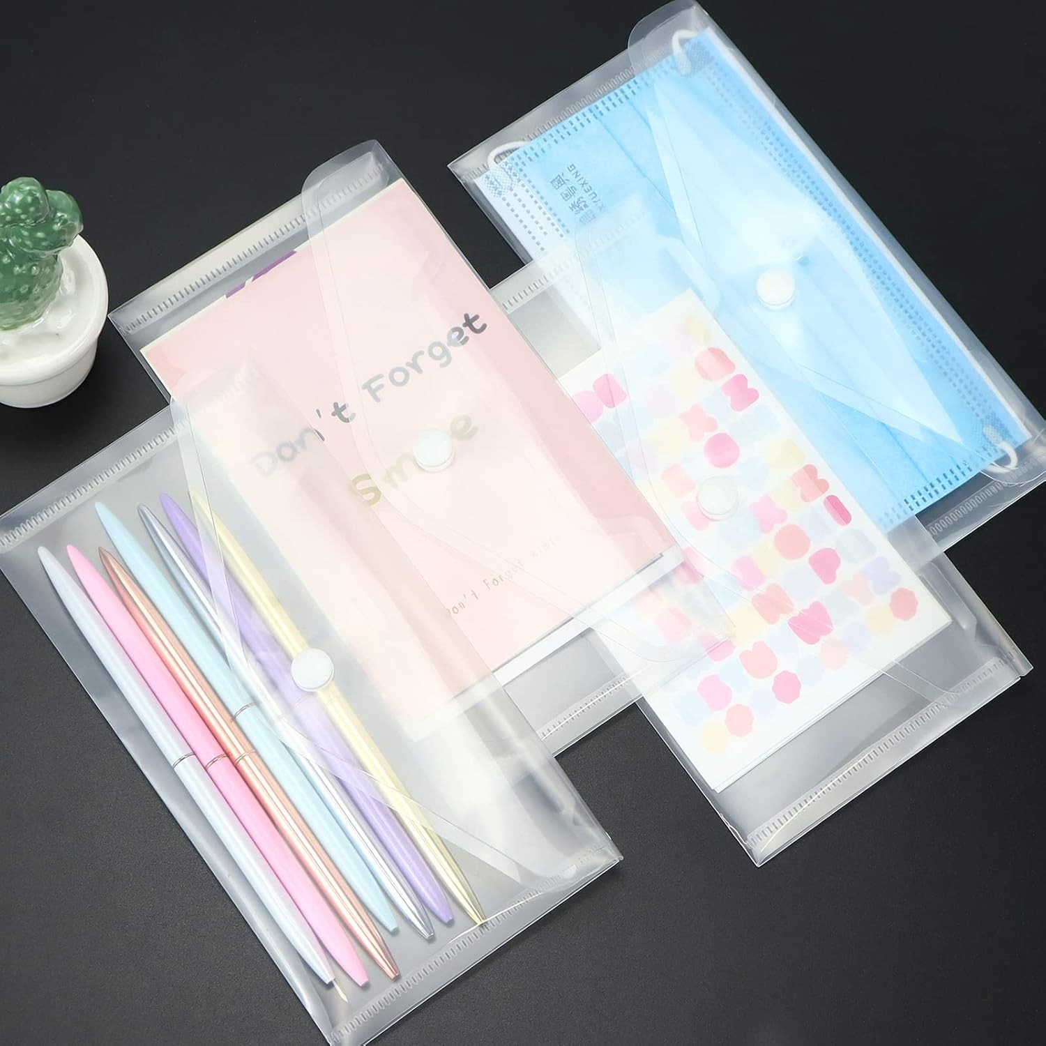 Plastic Envelopes 10 Pack Clear Document Folders，Plastic Envelopes with Snap C