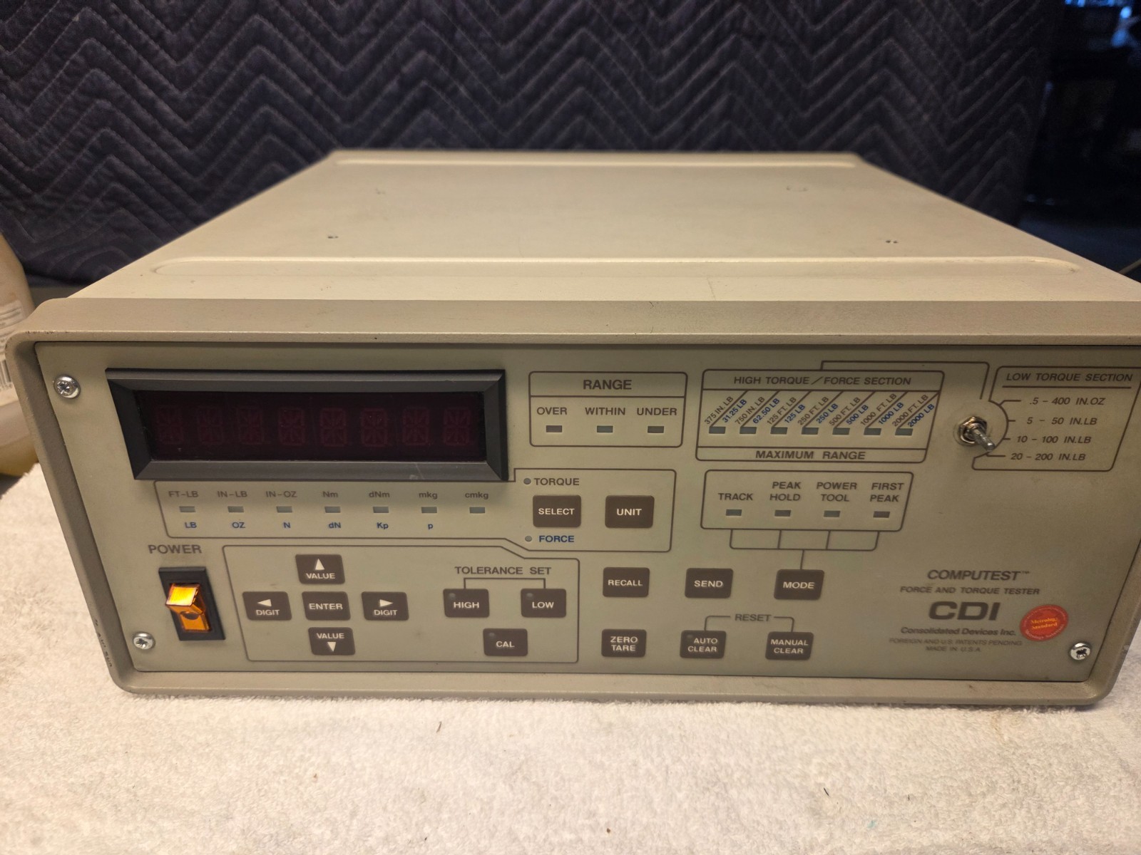 CDI Consolidated Devices TFC-Digital 2000-110-OH Computest Force Torque Tester