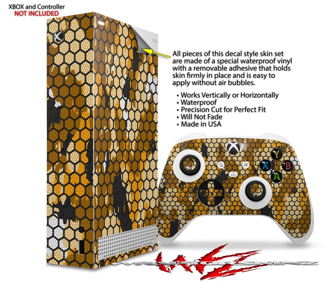 Skin Wrap for XBOX Series S Console Controller HEX Mesh Camo 01 Orange