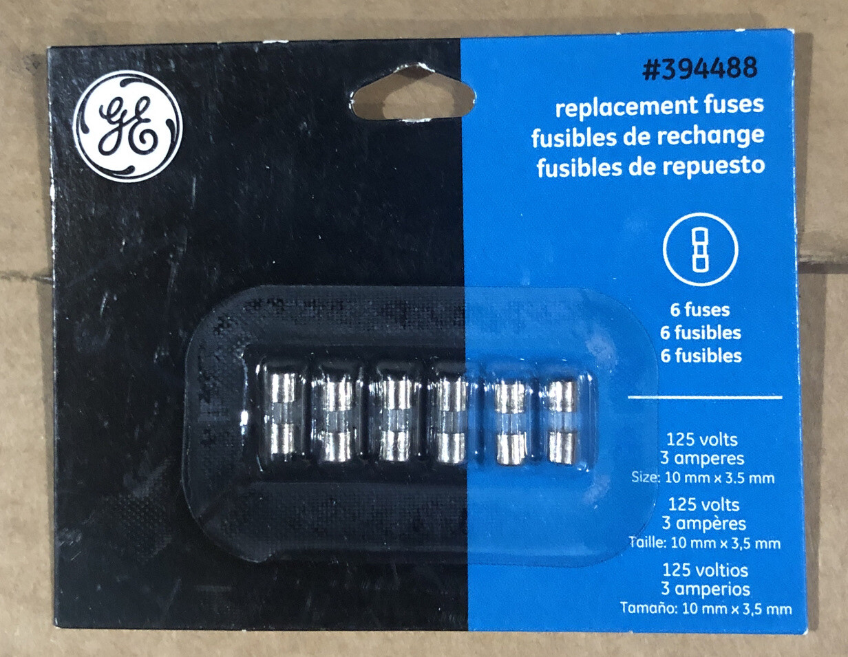 GE (6) Replacement Fuses  #394488 125 Volts/3 Amperes (10 mm x 3.5 mm)