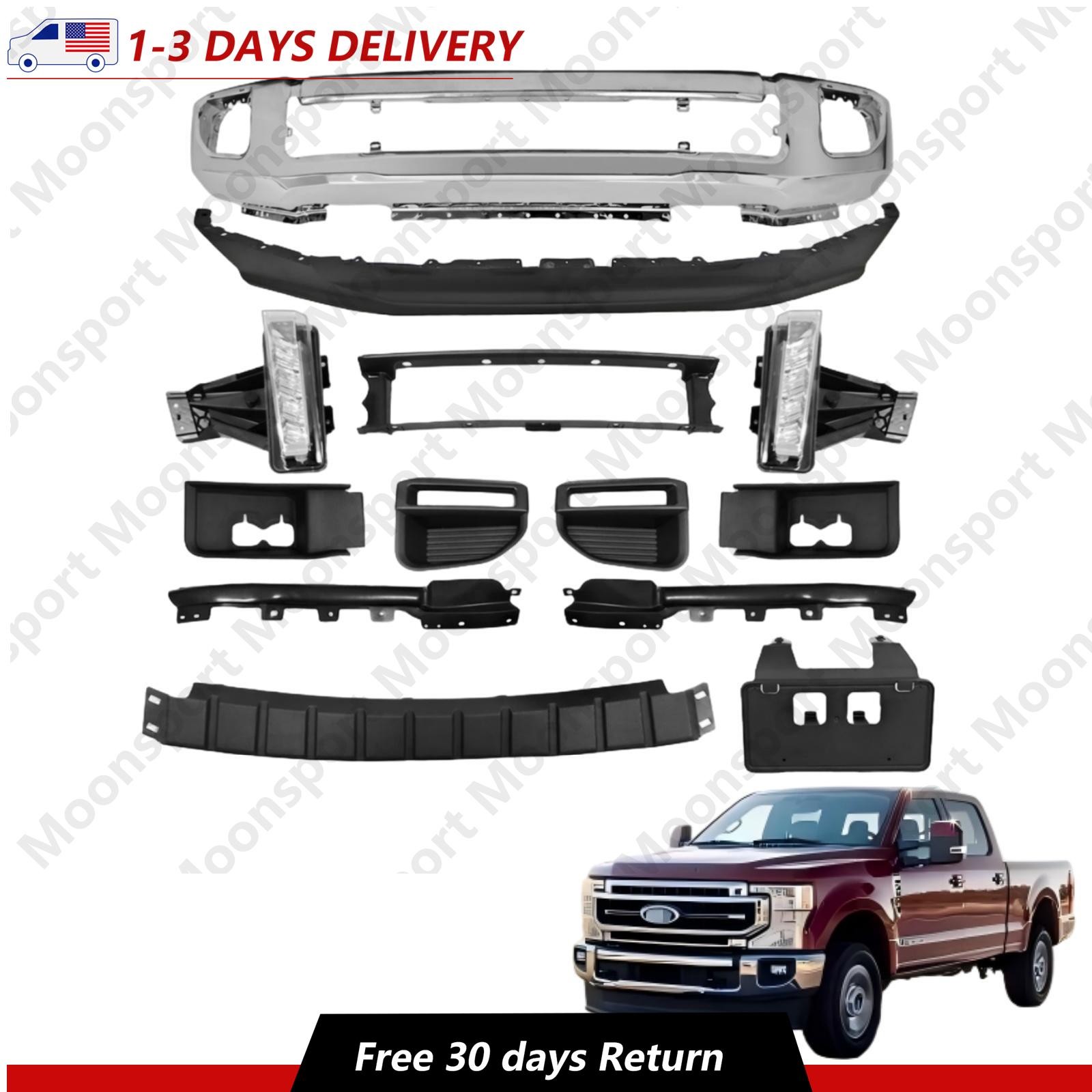 Front Bumper Face Bar Chrome Kit With Fog Lamp For 2020-2022 Ford F250 F350 4WD