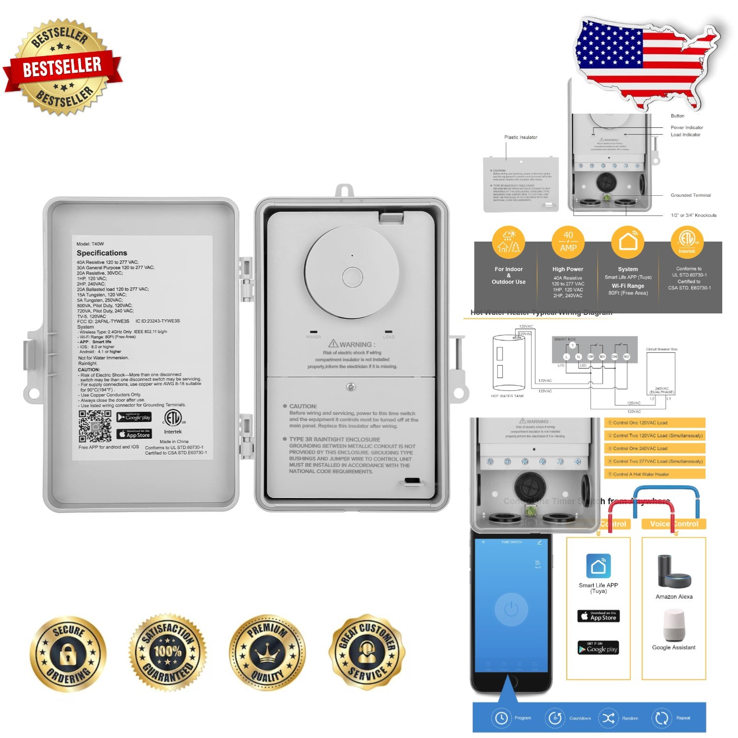 Powerful 40A WiFi Pool Controller Timer - Smart App Control, Weatherproof Box