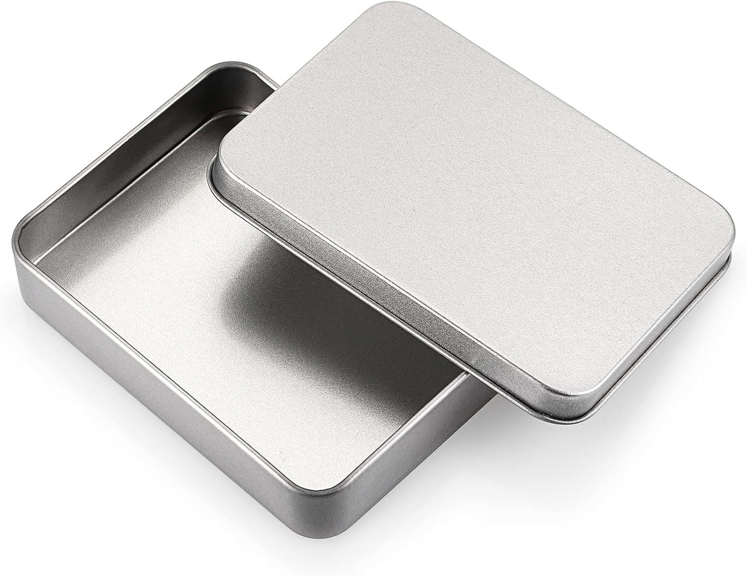 Rectangular Storage Tins Box with Lid Metal Silver 12 Pack